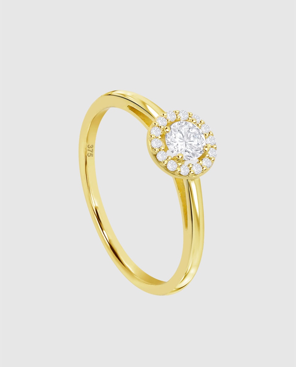 Anel Hin00505 Basics de Ouro 9k com Acabamento Brilhante e Zirconita e Motivo Solitário Branco-2
