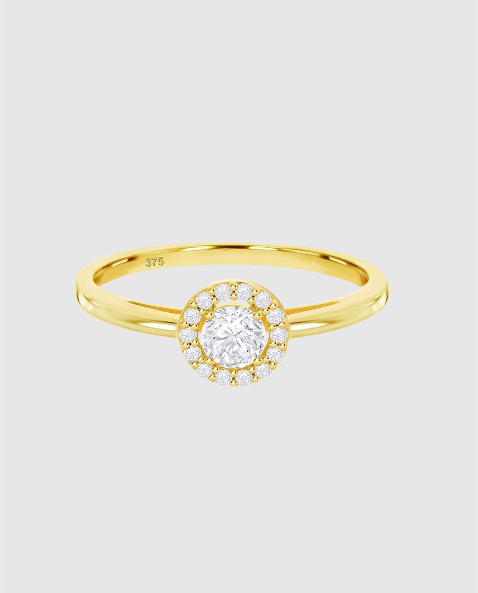 Anel Hin00505 Basics de Ouro 9k com Acabamento Brilhante e Zirconita e Motivo Solitário Branco-3