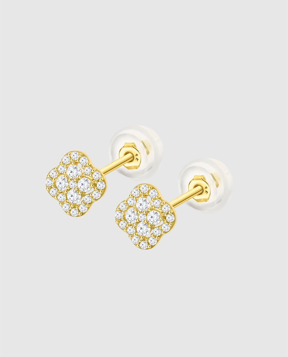 Brincos Hin00497 Basics de Ouro 9k com Acabamento Brilhante e Zircónios Branco-1