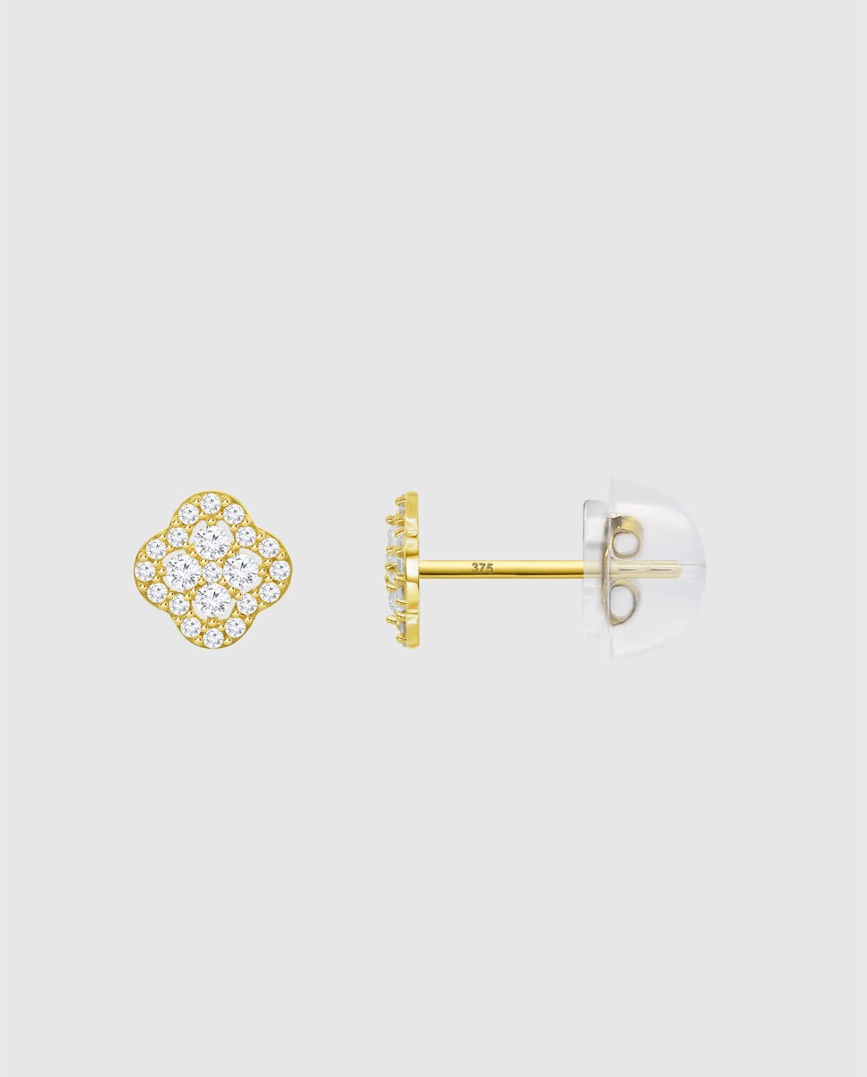 Brincos Hin00497 Basics de Ouro 9k com Acabamento Brilhante e Zircónios Branco-2