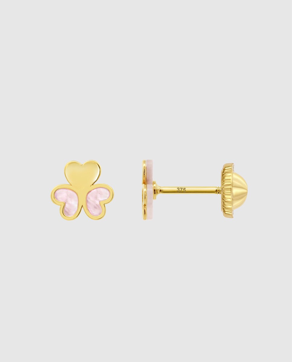 Brincos Hin00518/6 Basics de Ouro 9k com Acabamento Brilhante e Madrepérola com Motivo Coração Rosa-2