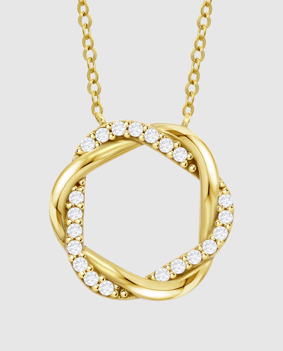 Corrente com Pendentes Basics de Ouro Amarelo 9k com Acabamento Brilhante e Zircónios Branco-2