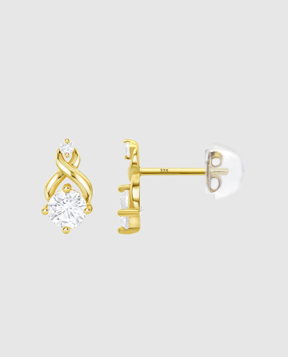 Brincos Hin00511 Basics de Ouro 9k com Acabamento Brilhante e Zircônias com Motivo Infinito Branco-2