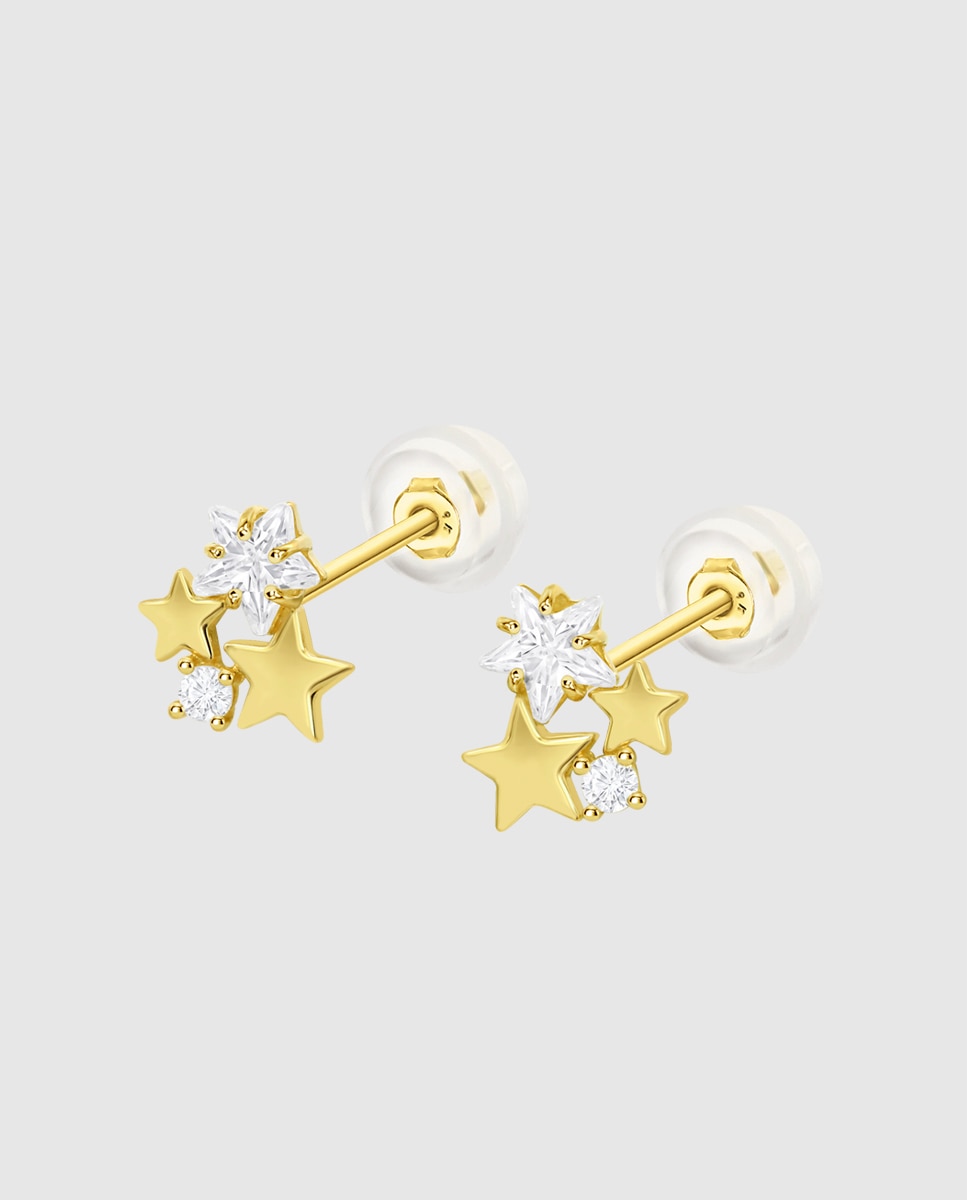 Imagem 0 de Brincos Hin00521 Basics de Ouro 9k com Acabamento Brilhante e Zircônias com Estrela