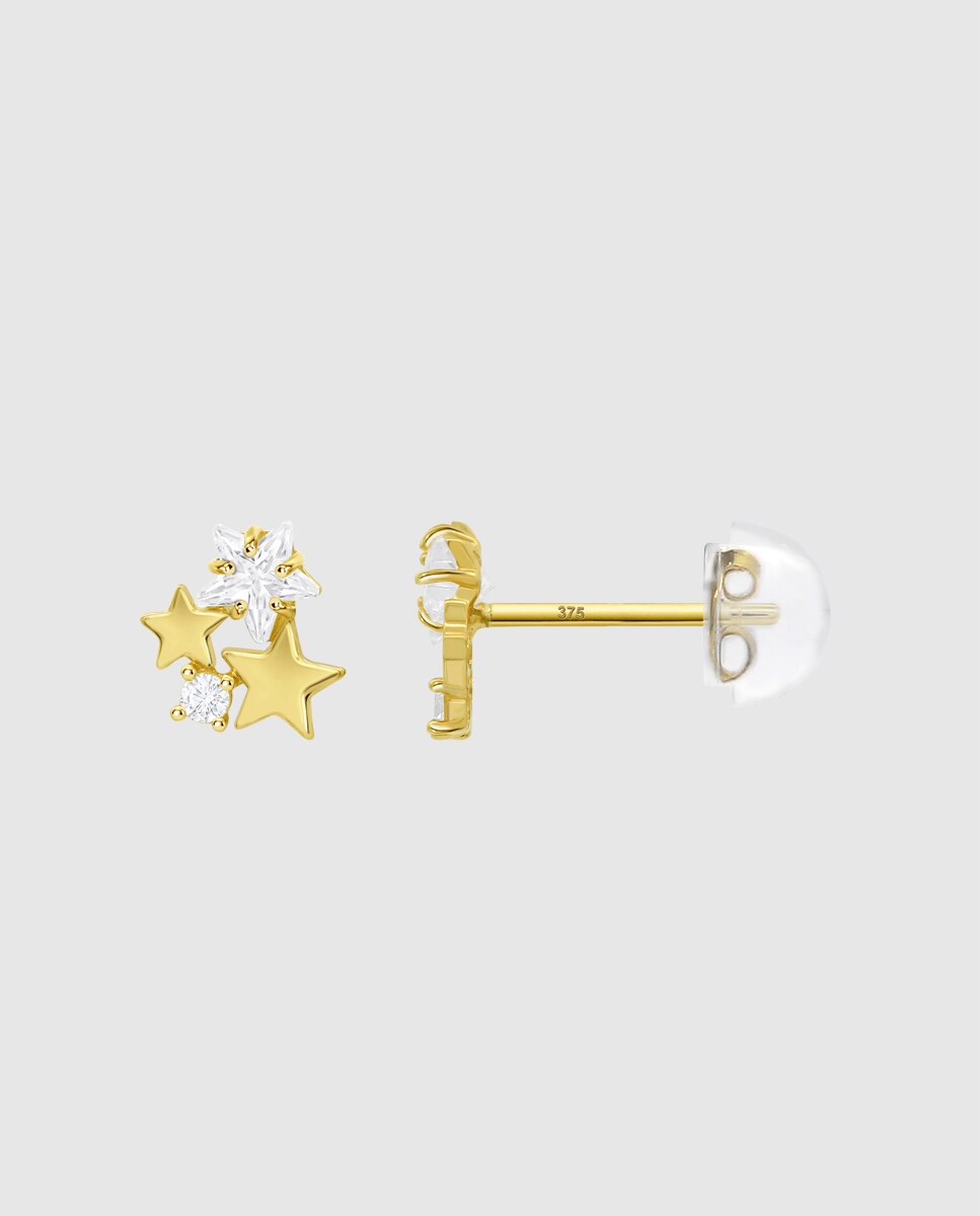 Brincos Hin00521 Basics de Ouro 9k com Acabamento Brilhante e Zircônias com Estrela Branco-2