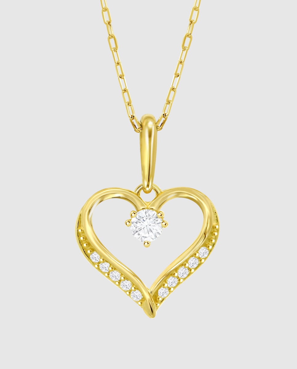 Corrente com Pingente Hin00524 45 Basics de Ouro 9k com Acabamento Brilhante e Zircónios e Motivo Coração Branco-2