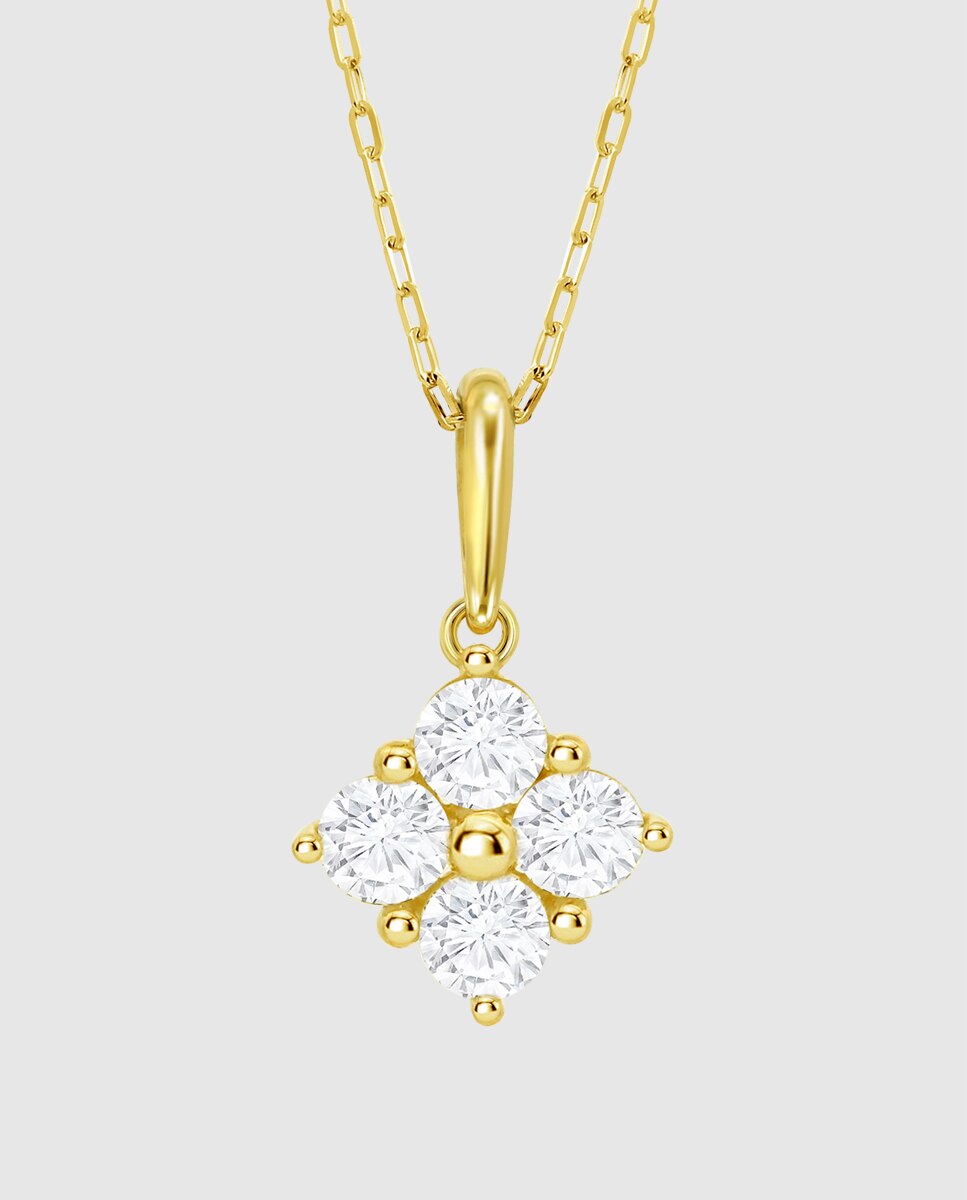 Corrente com Pingente Hin00525 45 Basics de Ouro 9k com Acabamento Brilhante e Zircónias com Motivo de Flor Branco-2
