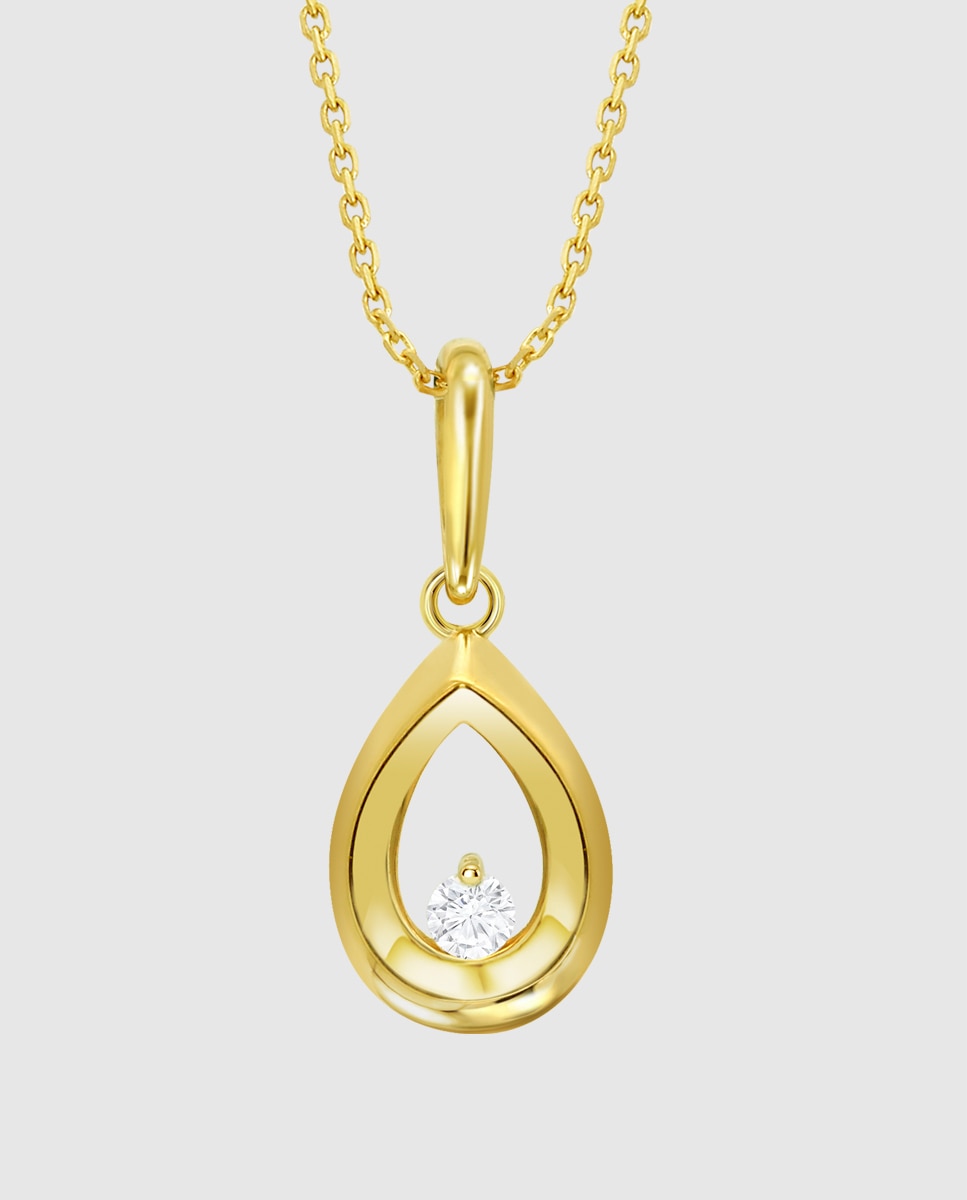 Corrente com Pingente Hin00527 45 Basics de Ouro 9k com Acabamento Brilhante e Zirconita e Motivo Natureza Branco-2