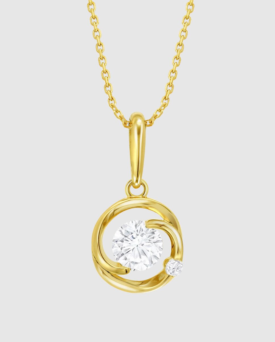 Corrente com Pingente Hin00528 45 Basics de Ouro 9k com Acabamento Brilhante e Zirconita e Motivo Geométrico Branco-2