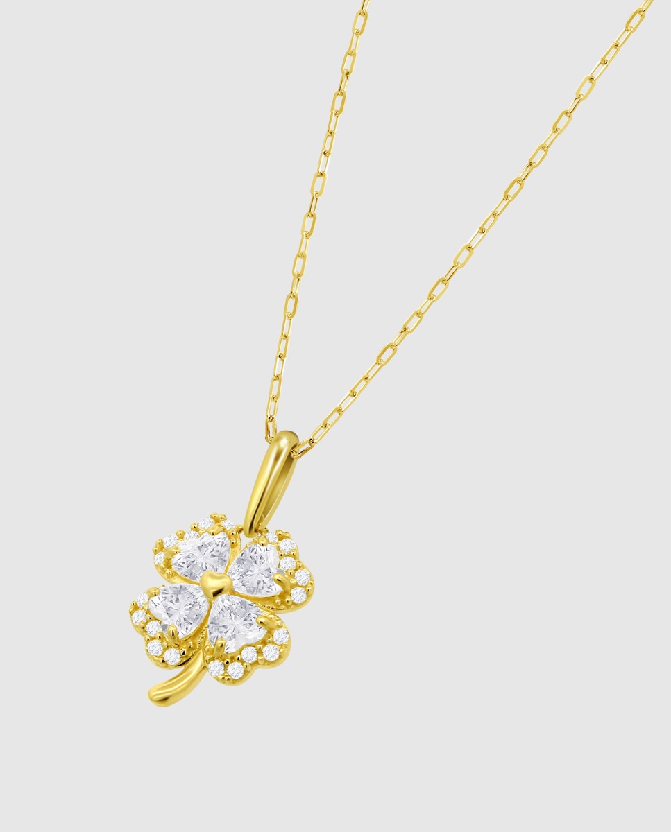 Imagem 0 de Corrente com Pingente Hin00531 45 Basics de Ouro 9k com Acabamento Brilhante e Zirconita e Motivo Trevo