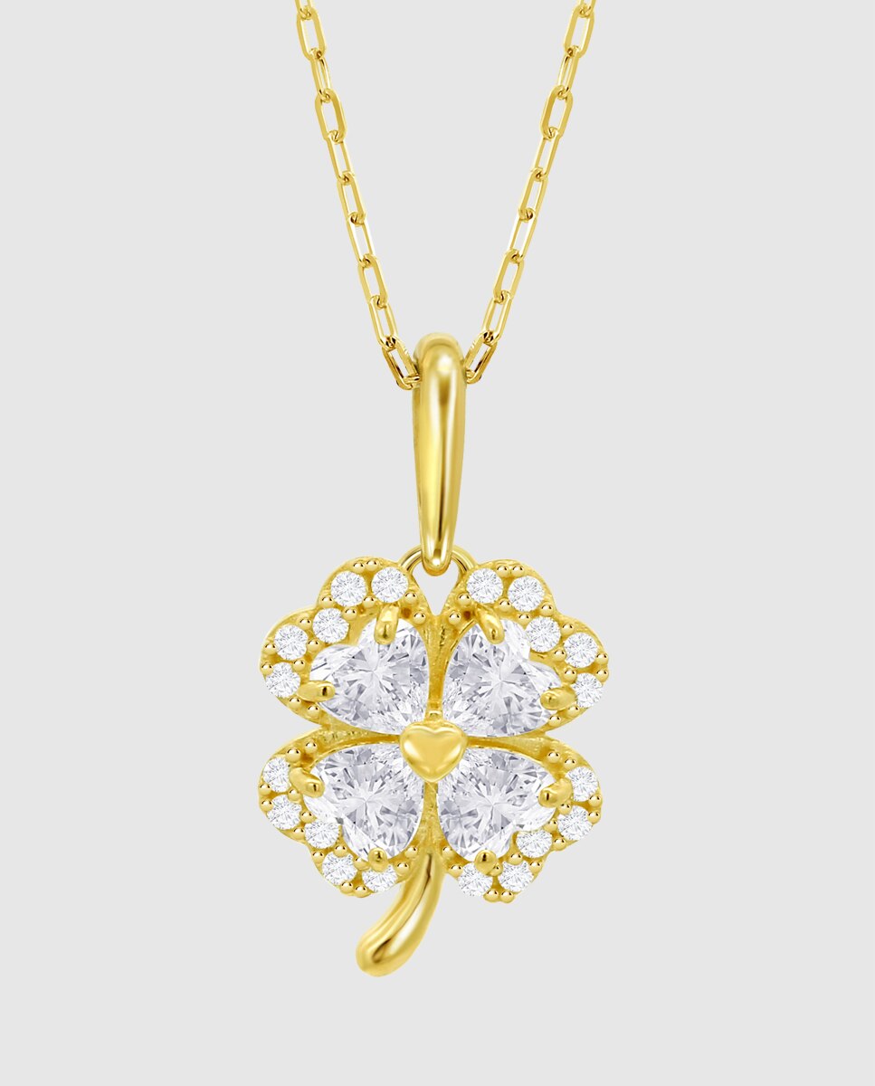 Corrente com Pingente Hin00531 45 Basics de Ouro 9k com Acabamento Brilhante e Zirconita e Motivo Trevo Branco-2
