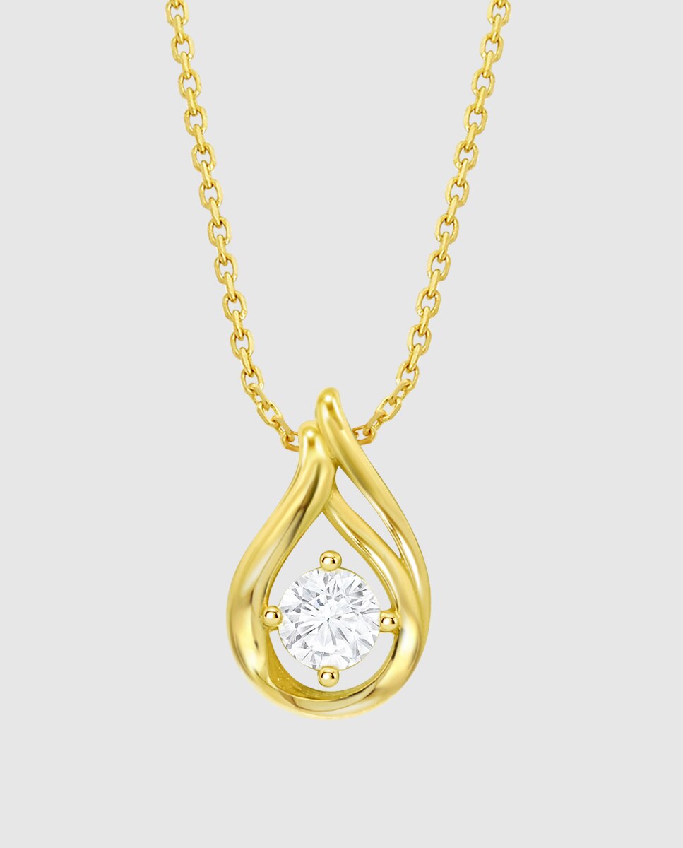 Corrente com Pingente Hin00535 45 Basics de Ouro 9k com Acabamento Brilhante com Zircónios e Motivo Natureza Branco-2