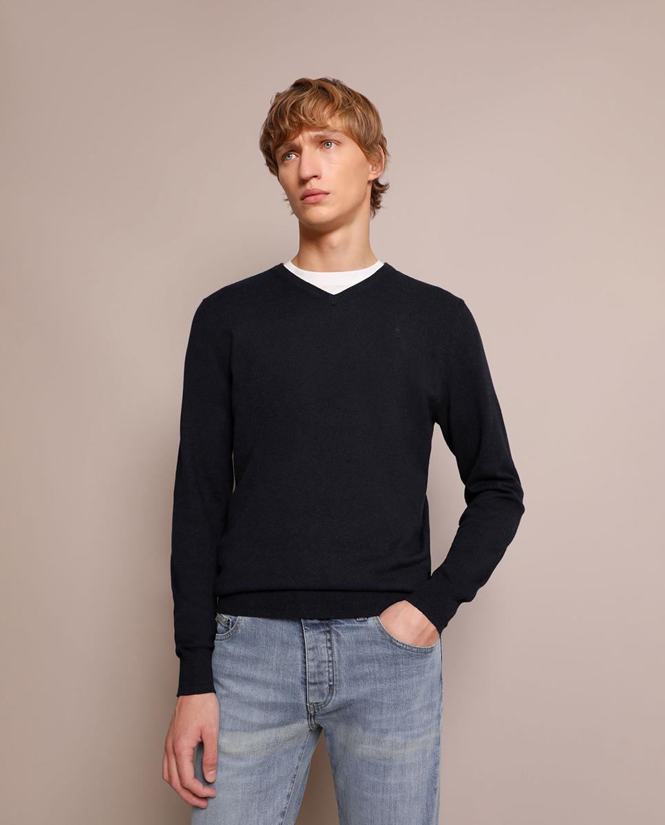 Camisola Regular Fit com Gola em V Navy-1