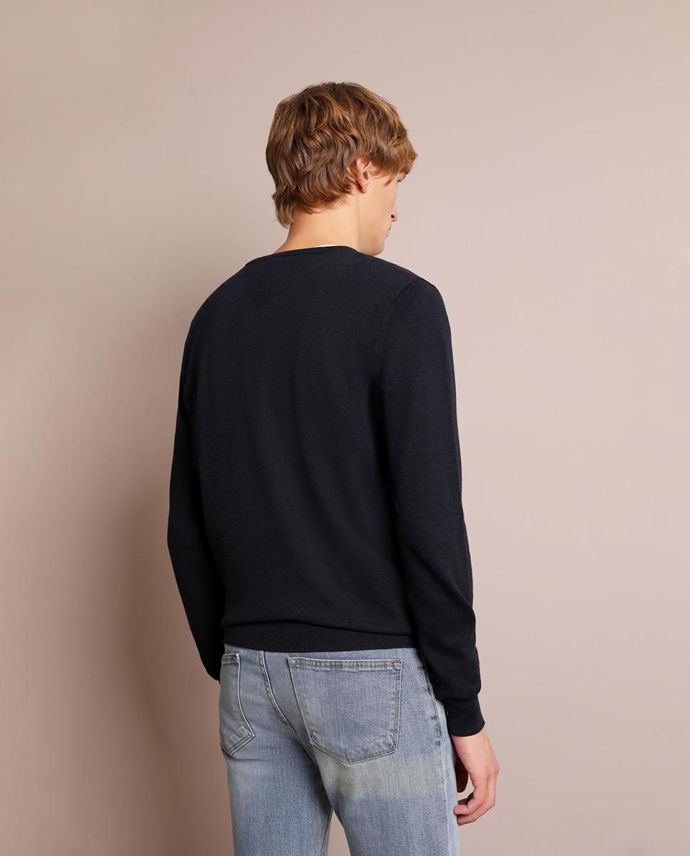 Camisola Regular Fit com Gola em V Navy-2