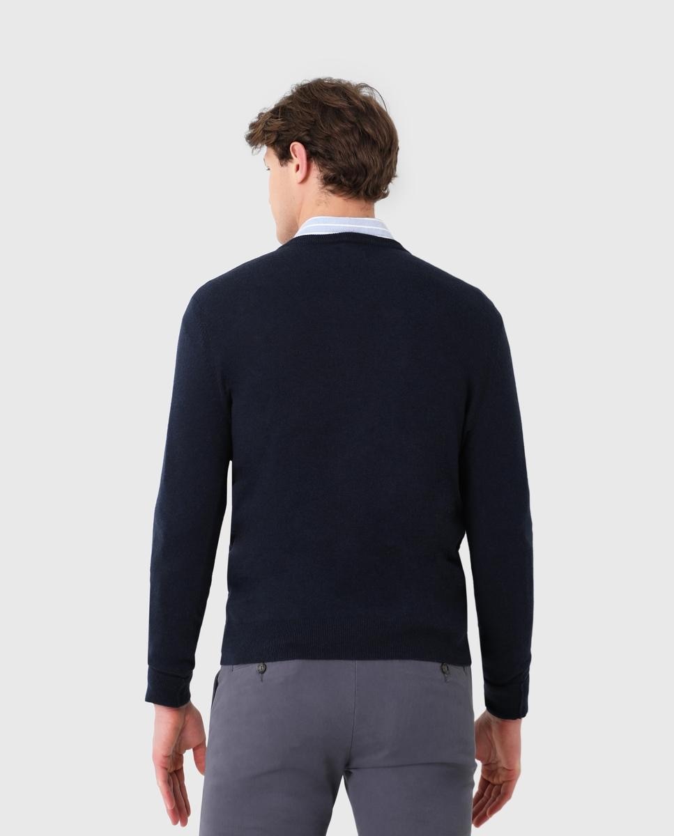 Camisola Regular Fit com Gola em V Navy-5