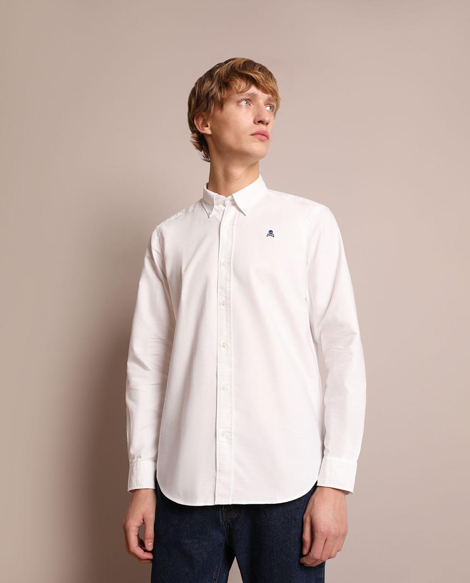 Camisa Regular Lisa em Branco Branco-1
