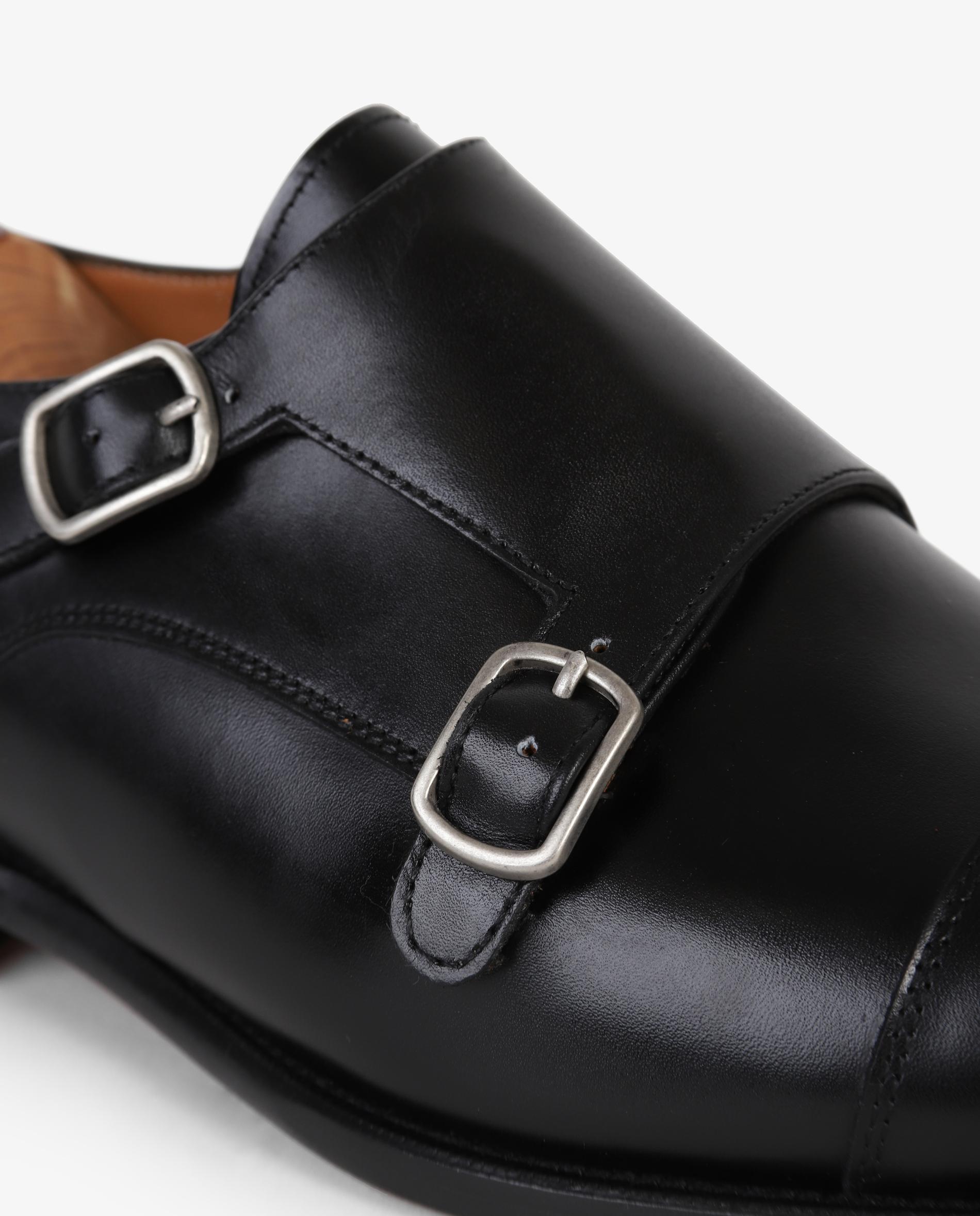 Bluchers de Pele com Fivela Dupla Metálica Preto-3