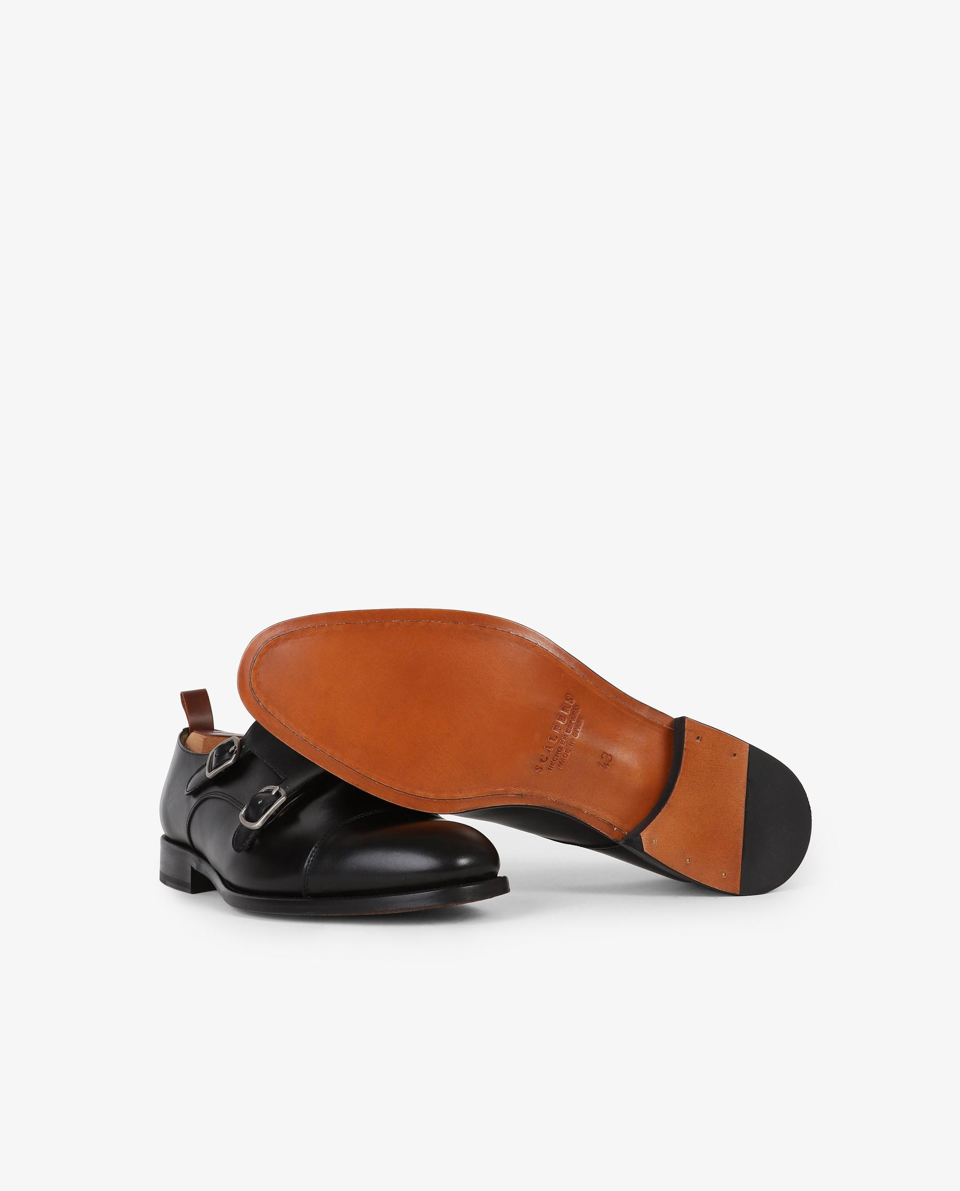 Bluchers de Pele com Fivela Dupla Metálica Preto-5