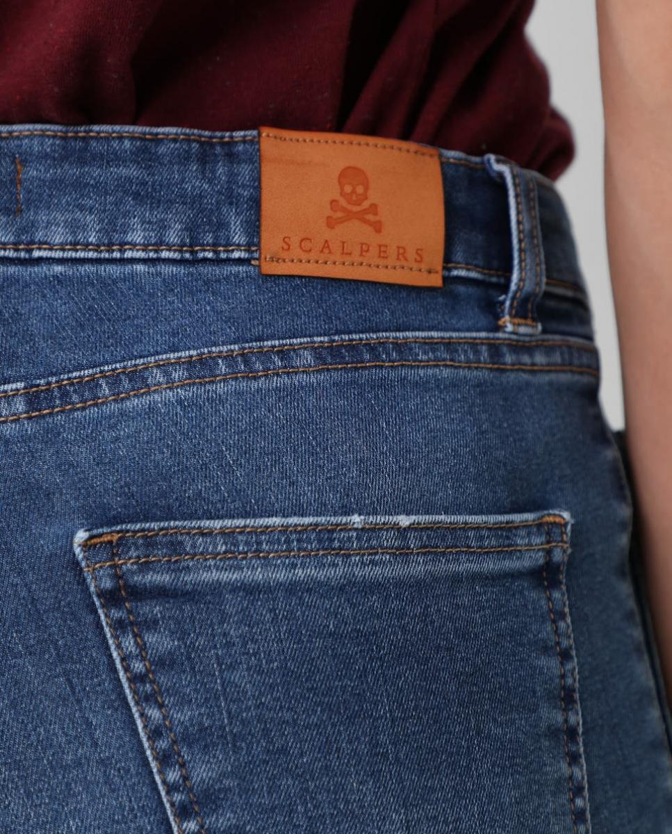 Jeans Skinny Slim com Tachas Azuis-3