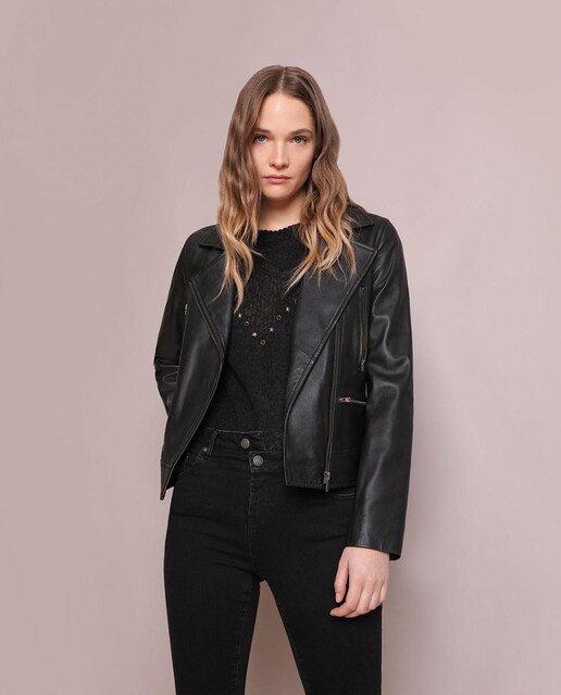 Imagem 0 de Casaco Estilo Biker de Pele em Preto