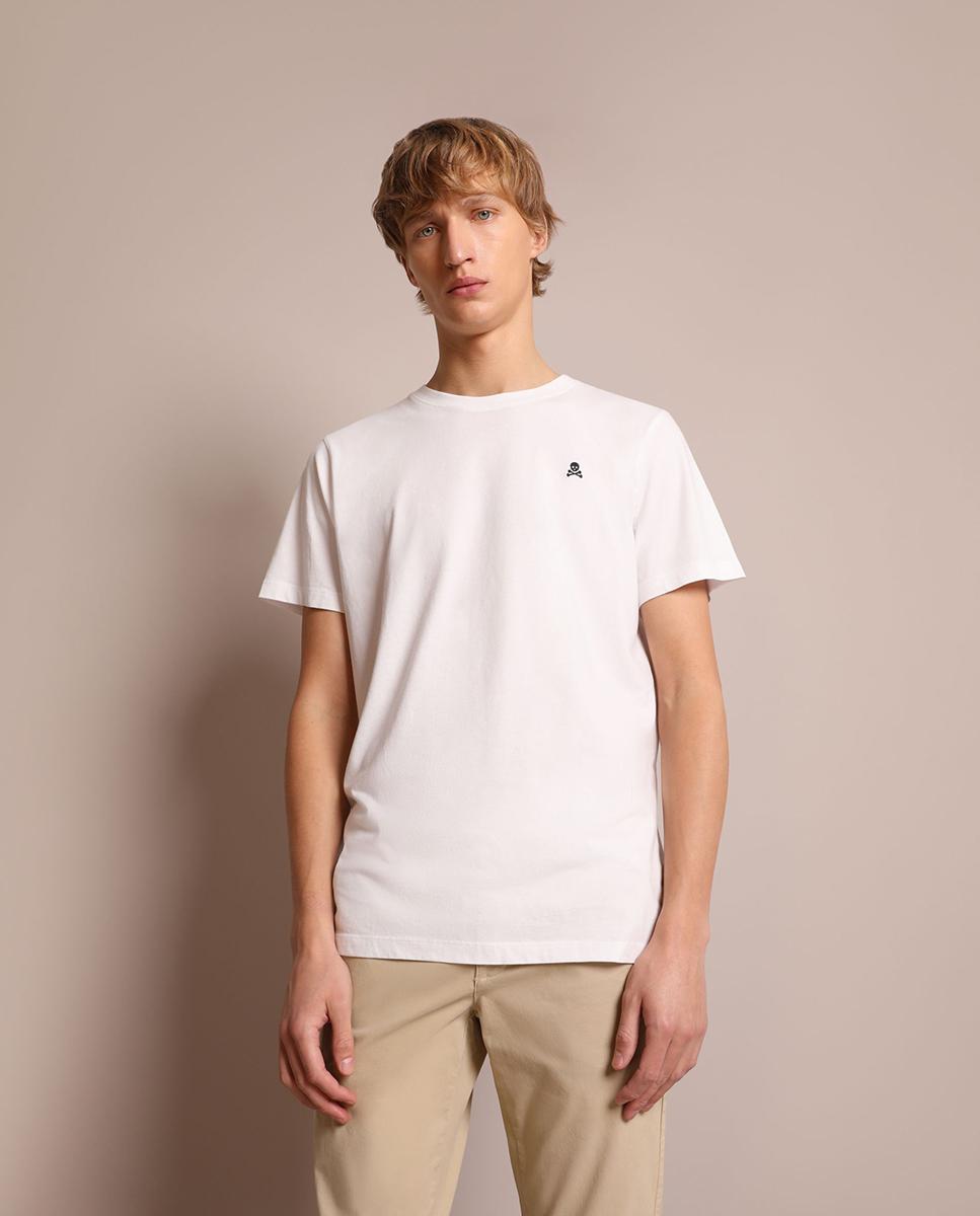 T-shirt de Manga Curta Básica com Logo Bordado Branco-1