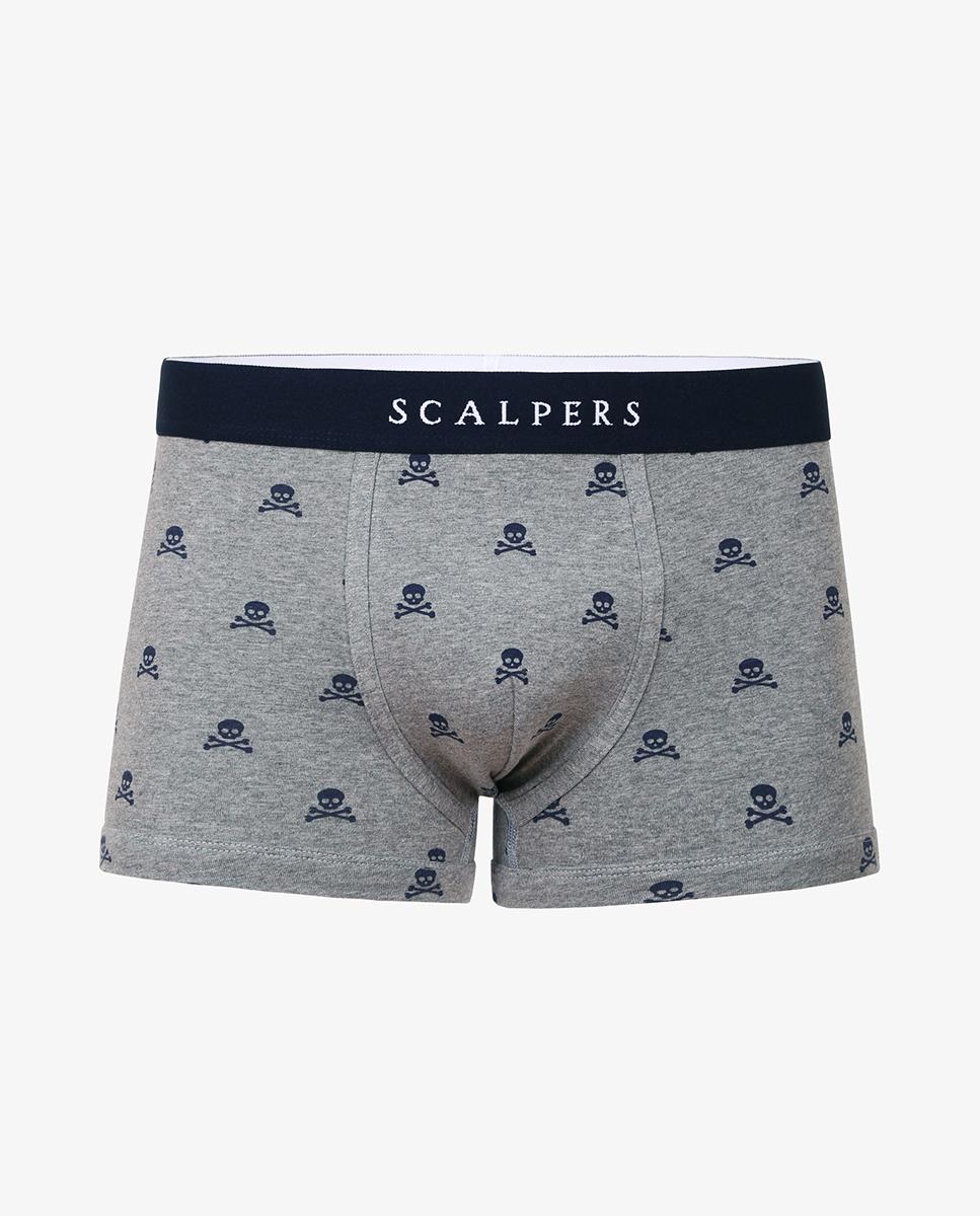 Boxers de Malha de Algodão Elástico com Caveiras Cinzento-1