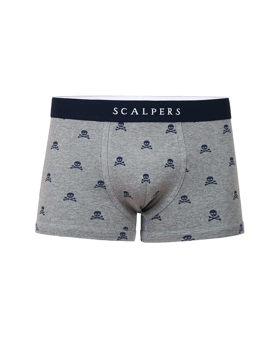 Boxers de Malha de Algodão Elástico com Caveiras Cinzento-2