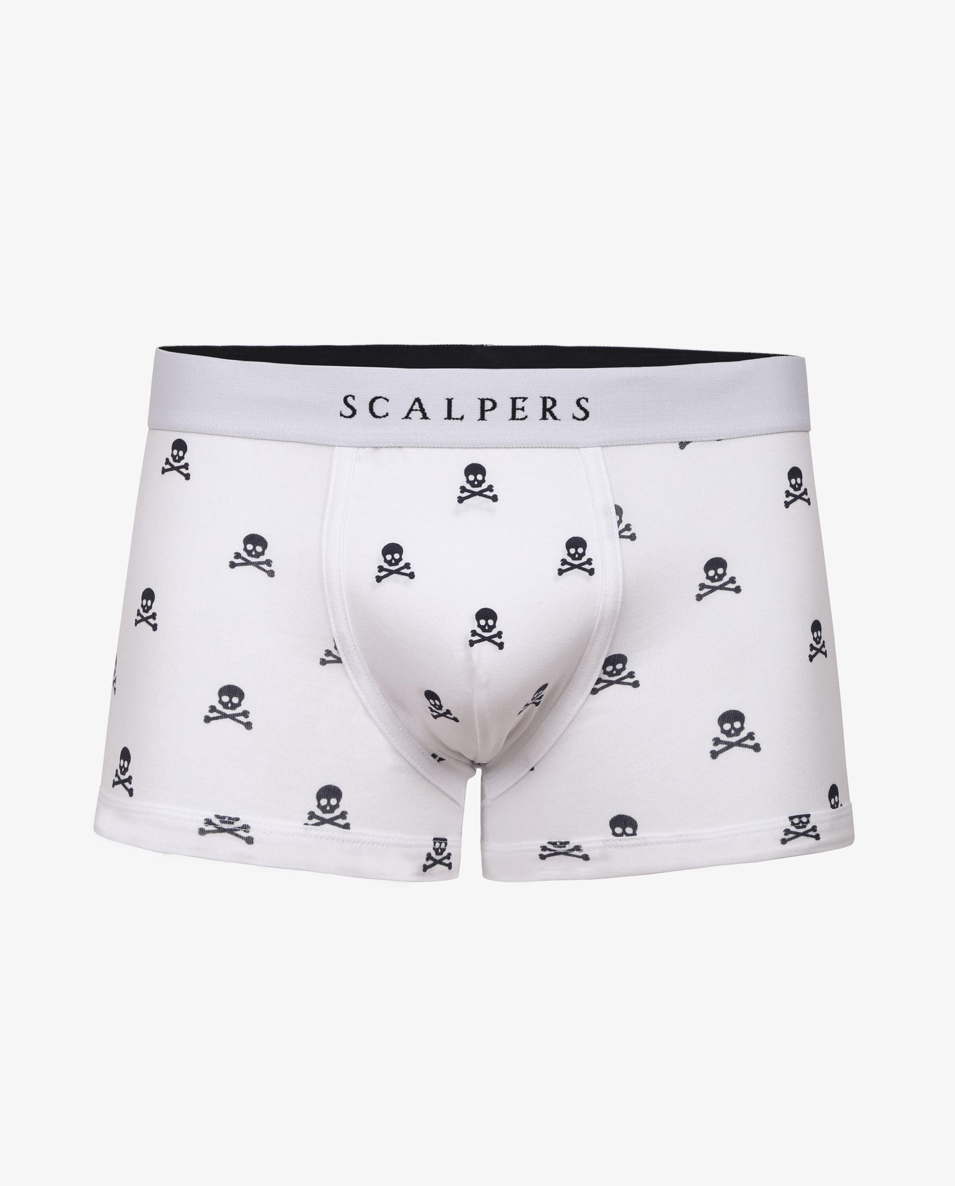 Boxers de Malha de Algodão Elástico com Caveiras Branco / Preto-1