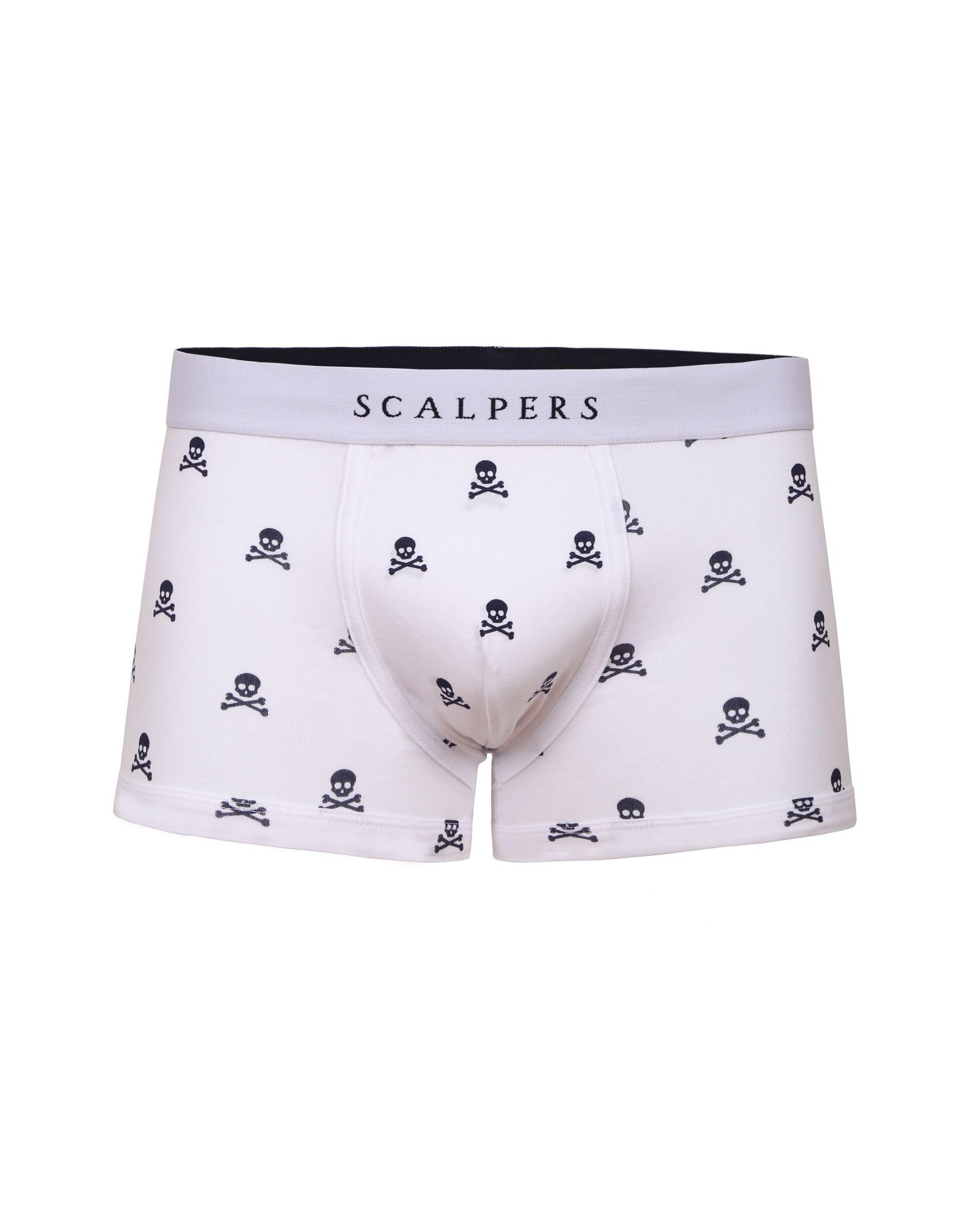 Boxers de Malha de Algodão Elástico com Caveiras Branco / Preto-2