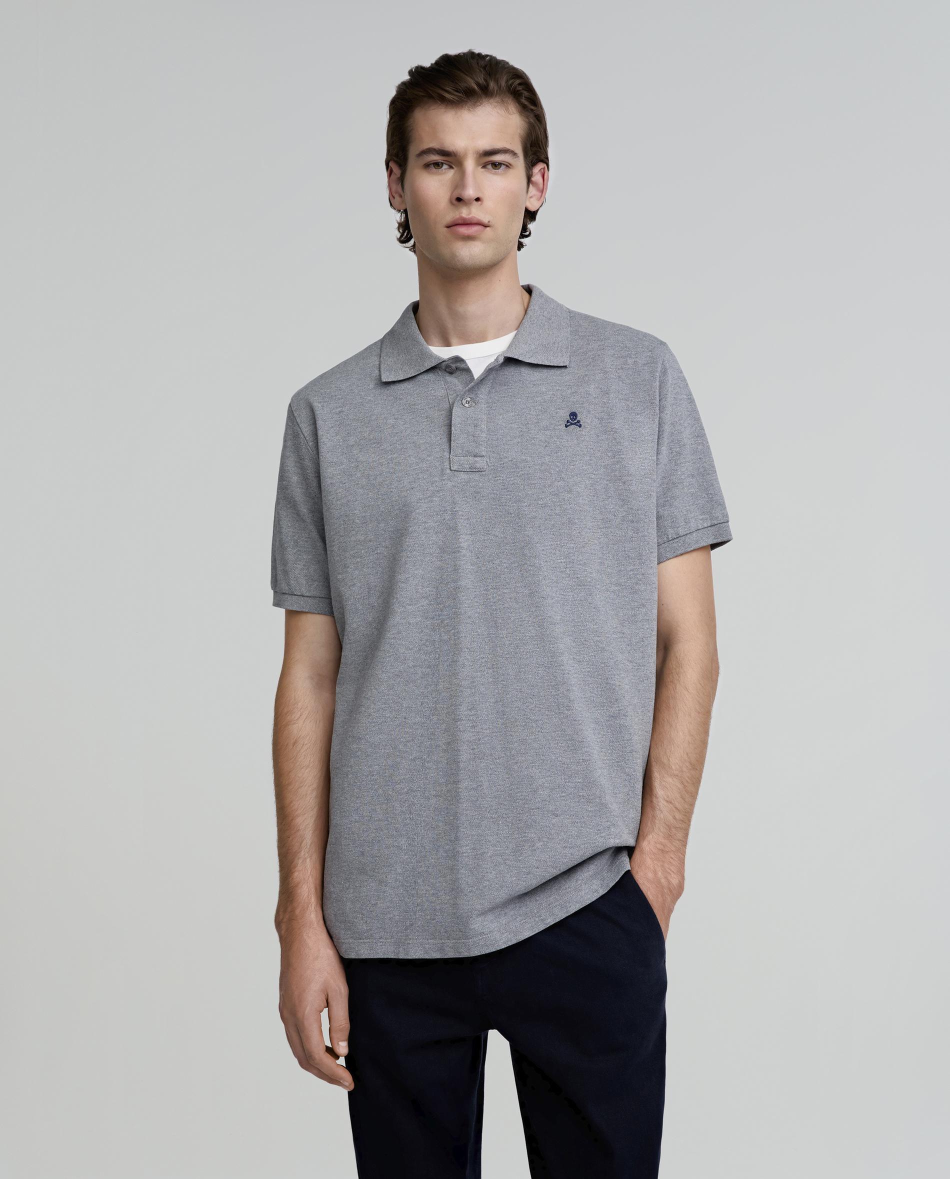 Polo de Manga Curta Regular Fit de Algodão Cinzento-1