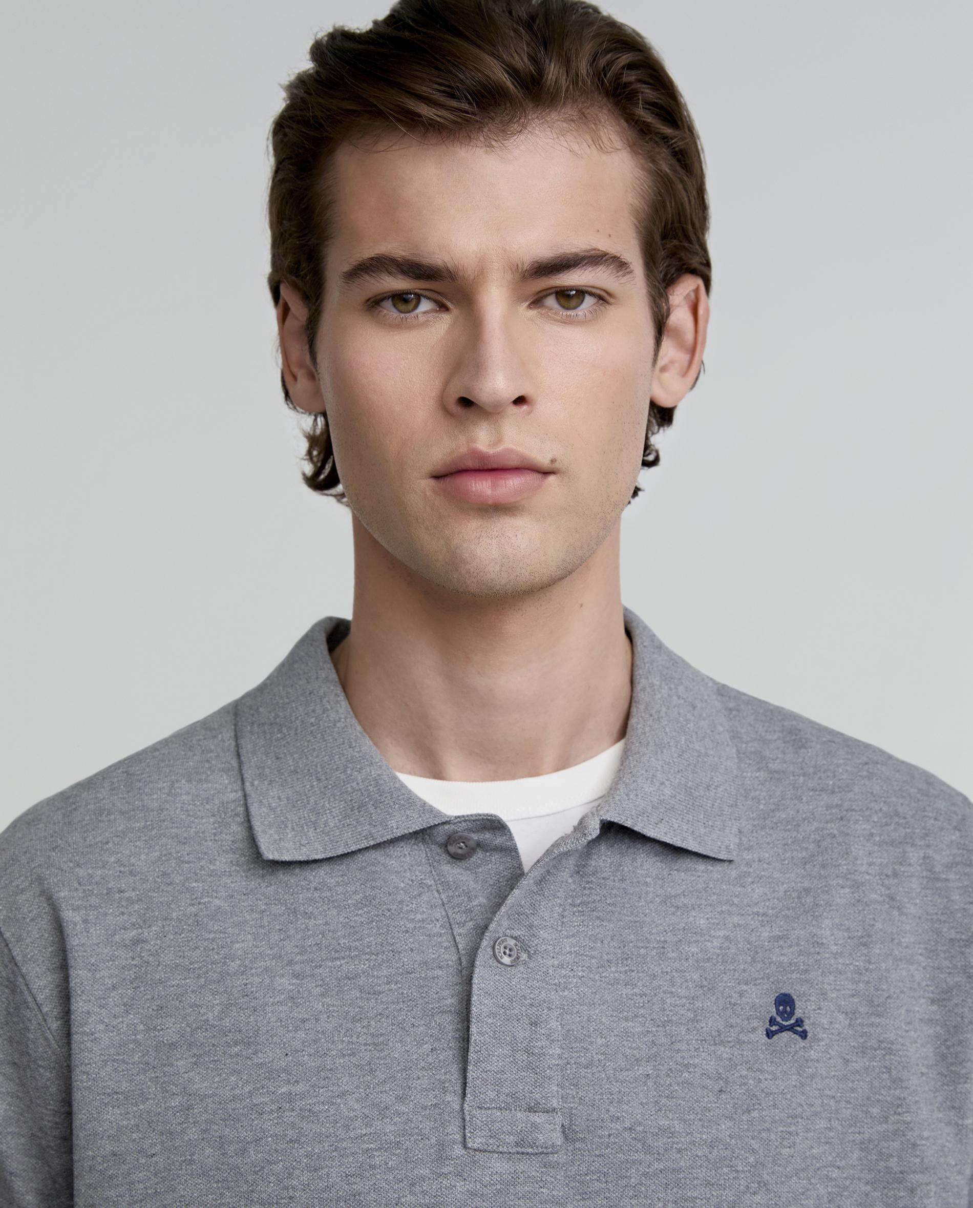 Polo de Manga Curta Regular Fit de Algodão Cinzento-4