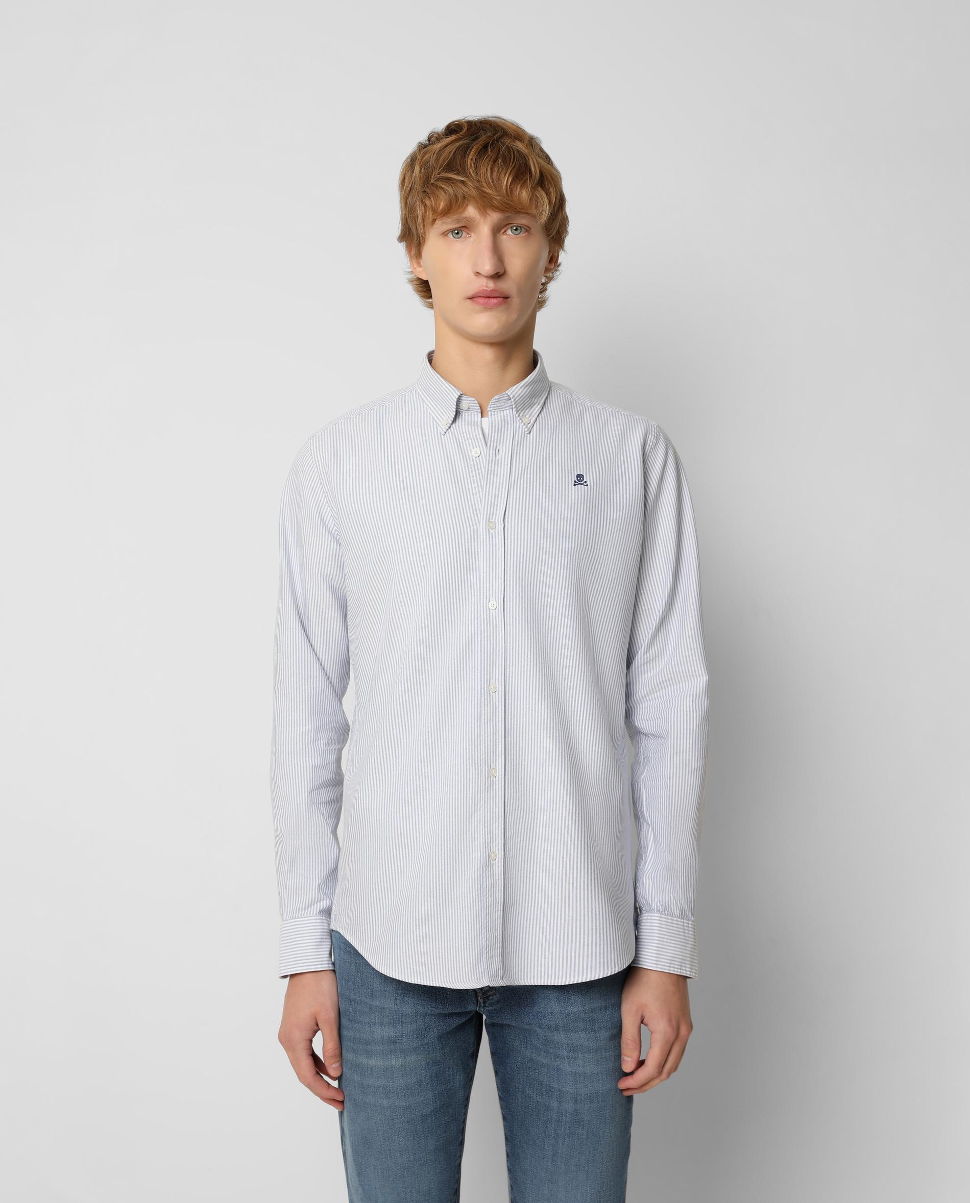 Camisa Regular às Riscas em Azul Azul-1
