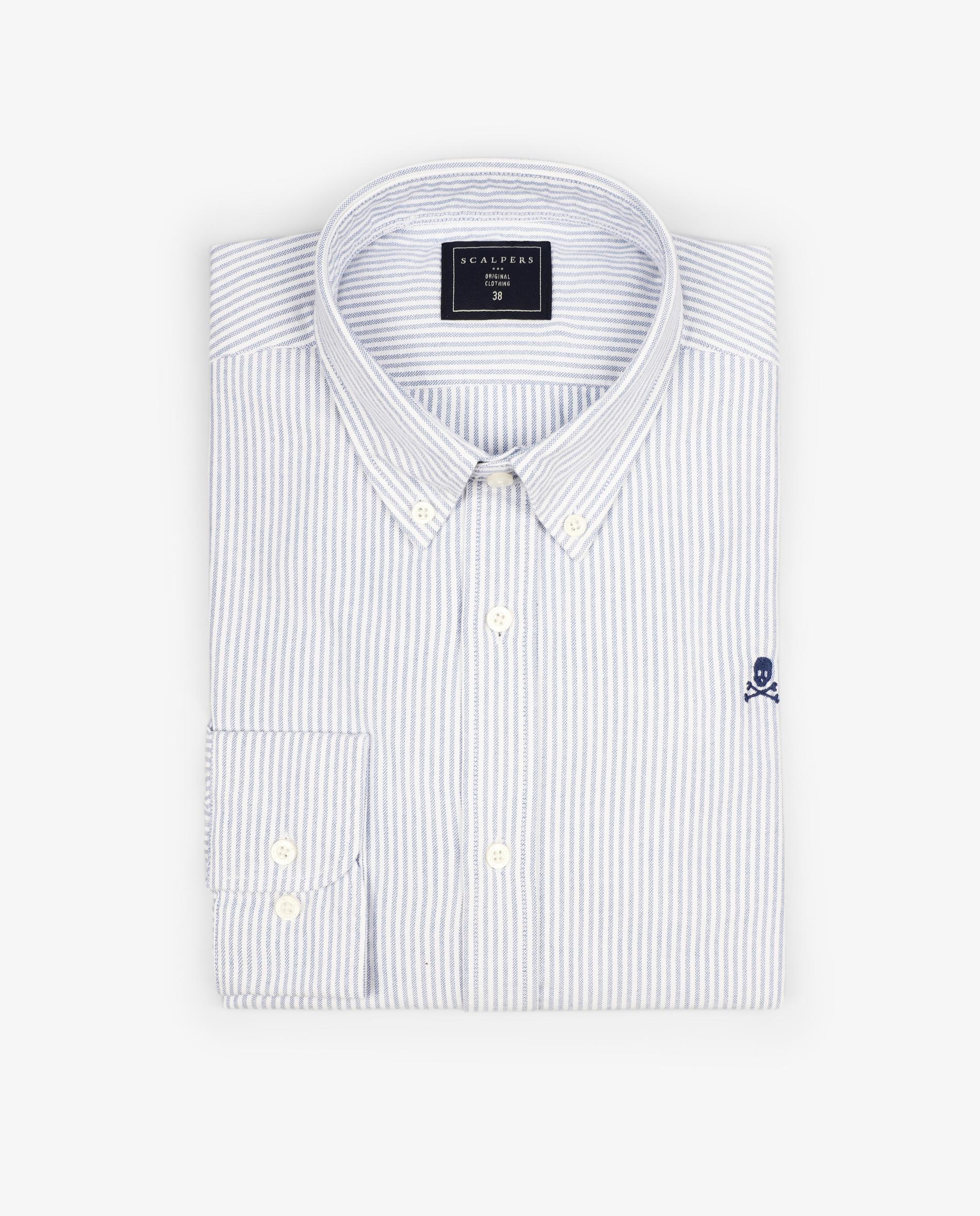 Camisa Regular às Riscas em Azul Azul-3