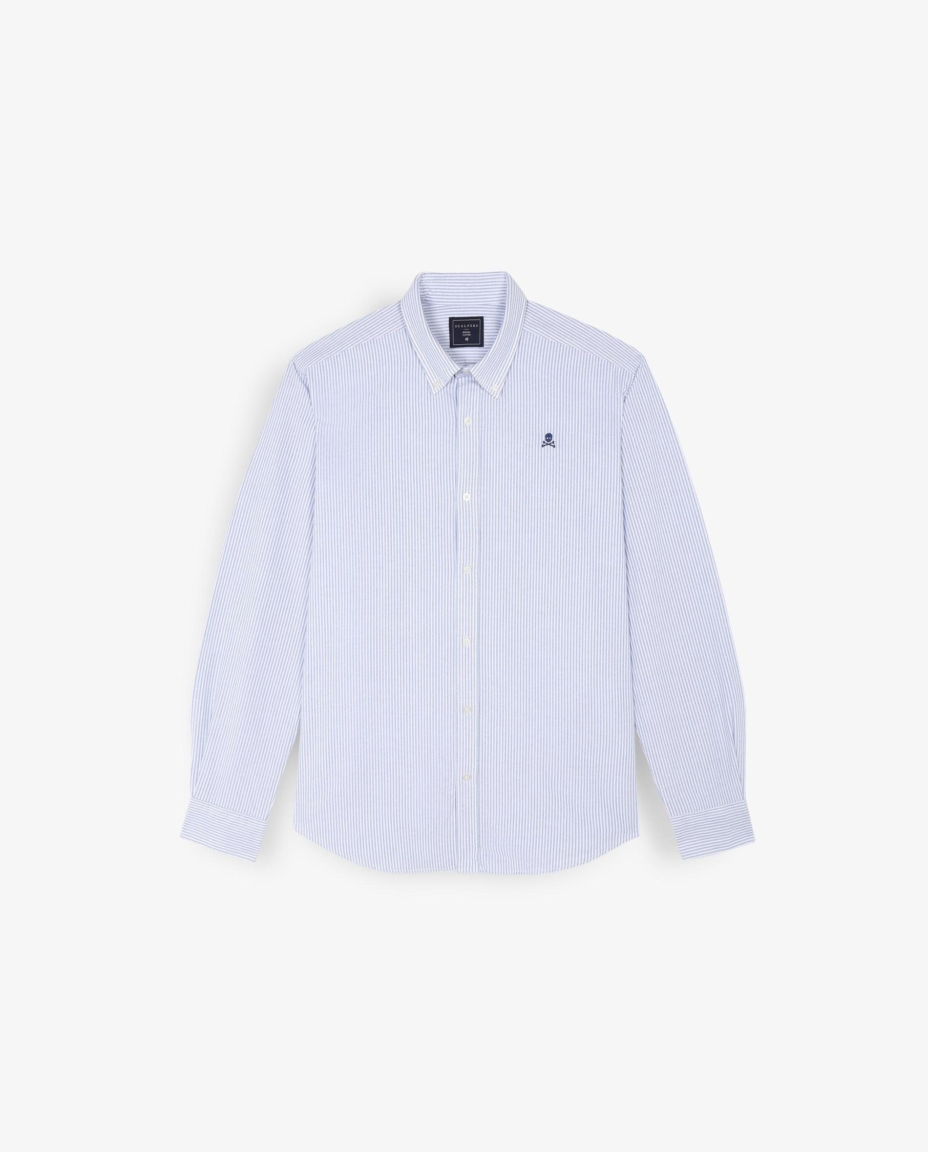 Camisa Regular às Riscas em Azul Azul-4