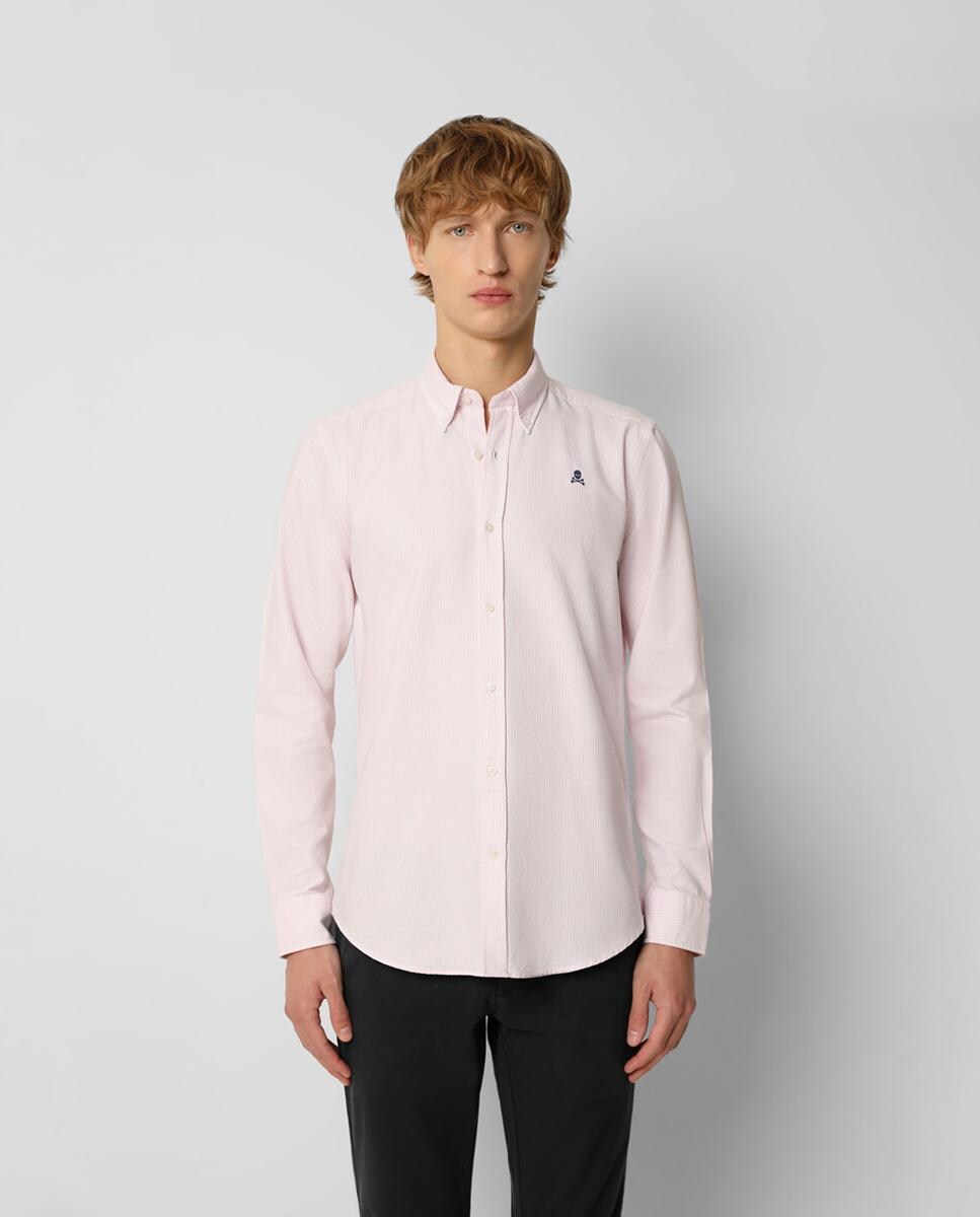 Camisa Regular Às Riscas Rosa-claro-1