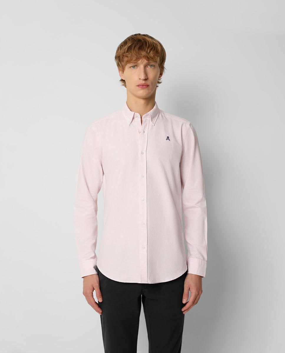 Camisa Regular Às Riscas Rosa-claro-1