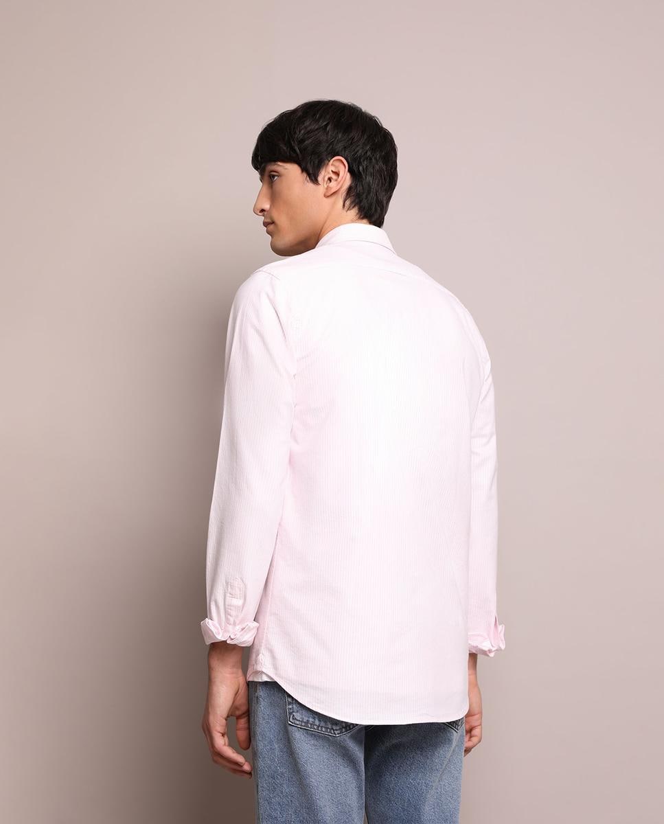 Camisa Regular Às Riscas Rosa-claro-3