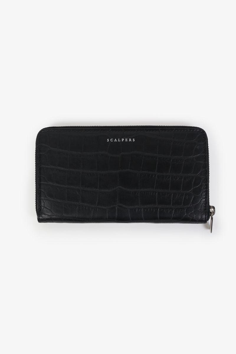 Carteira com Efeito Crocodilo e em Pele - Preto Preto-1
