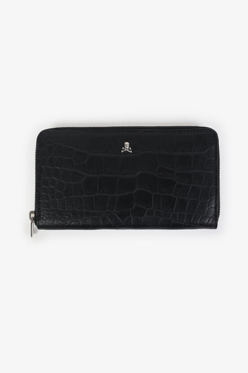 Carteira com Efeito Crocodilo e em Pele - Preto Preto-2