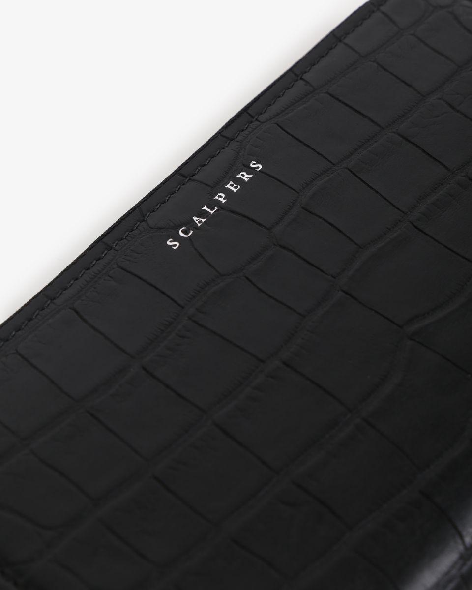 Carteira com Efeito Crocodilo e em Pele - Preto Preto-3