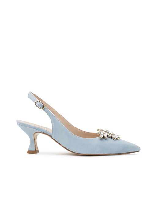 Imagem 0 de Sapatos de Salto em Pele com o Calcanhar Aberto e Adorno de Pedraria