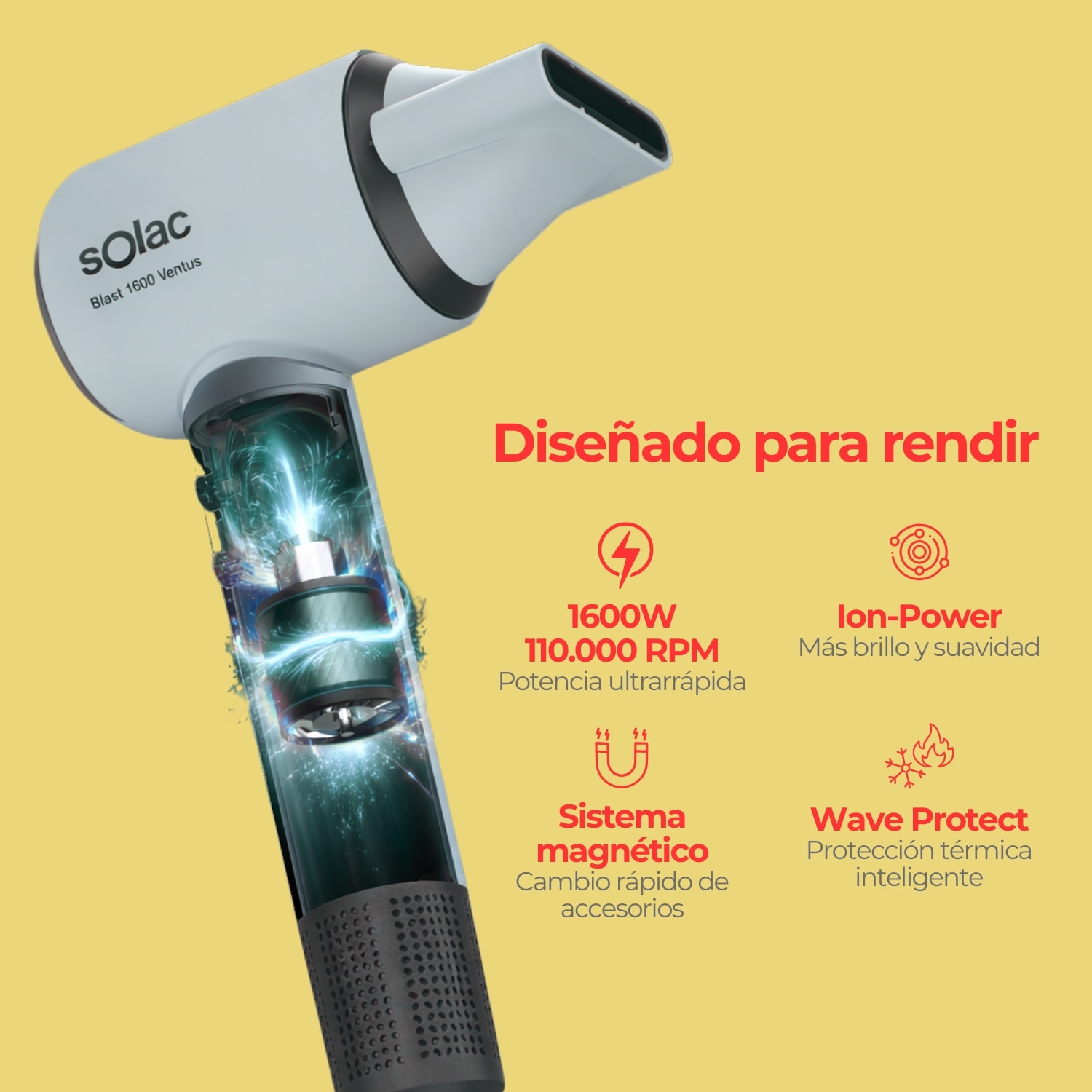 Secador de Cabelo Solac Blast 1600 Ventus Branco / Castanho-2