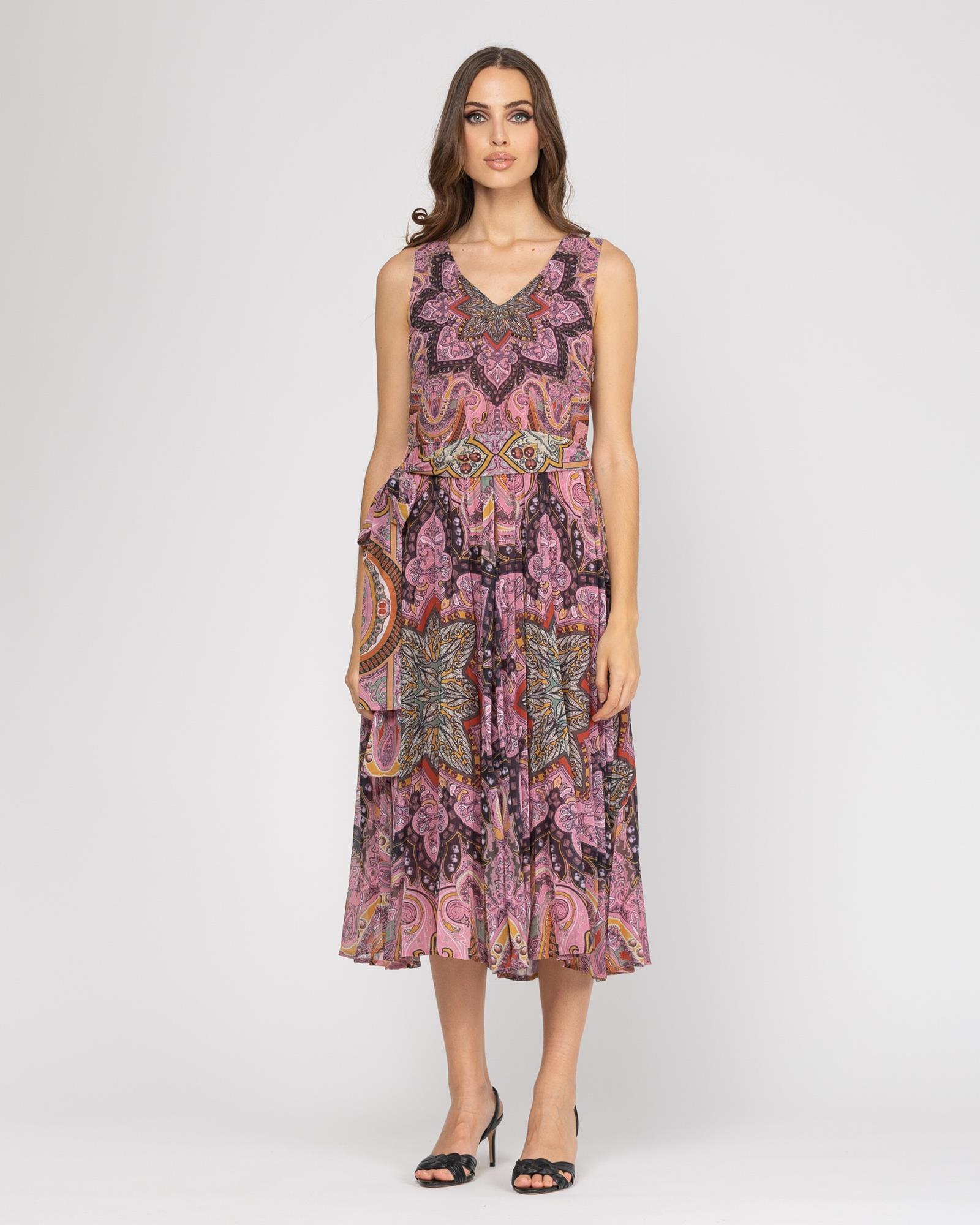 Vestido Midi Plissado Rosa-1