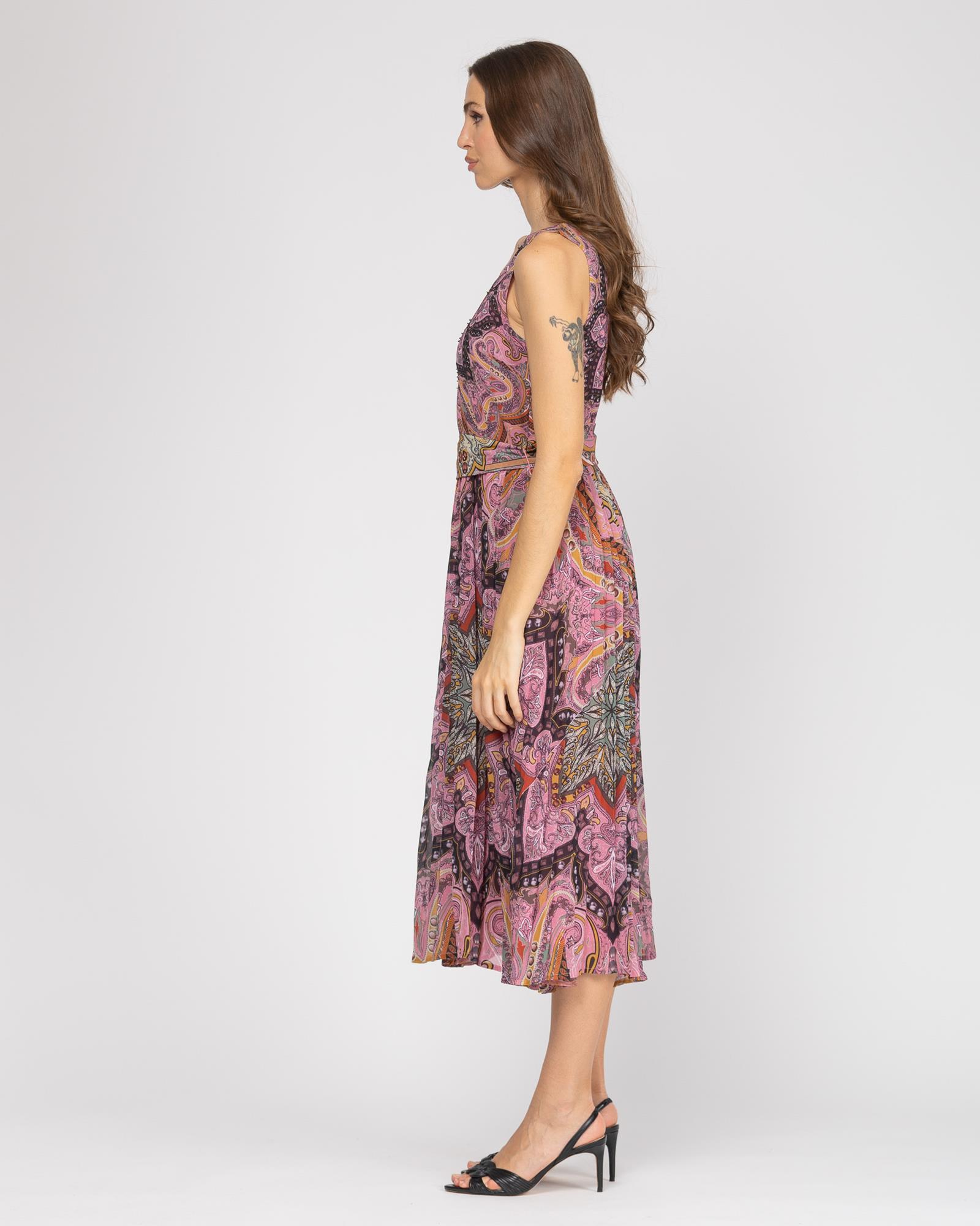 Vestido Midi Plissado Rosa-3