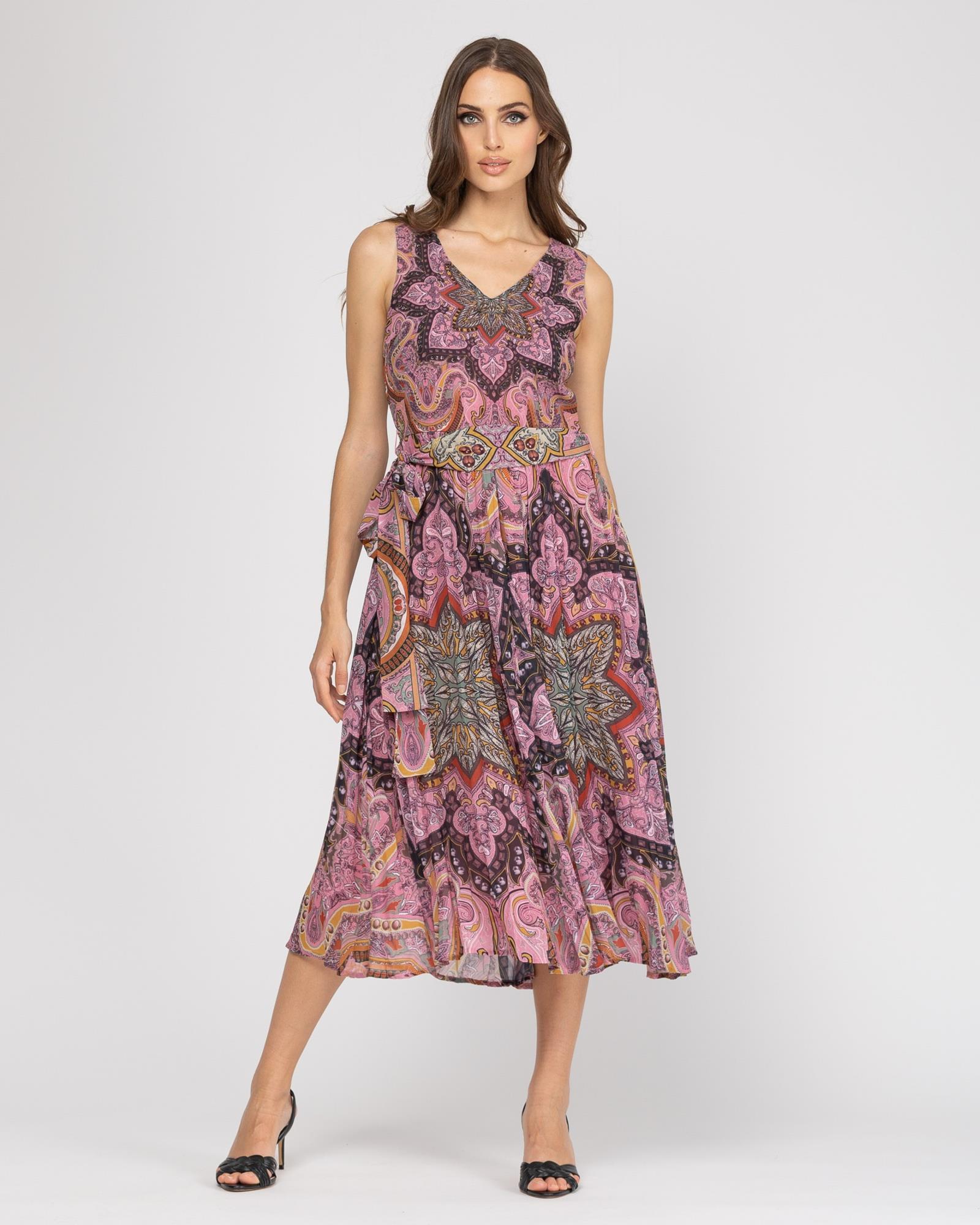 Vestido Midi Plissado Rosa-2