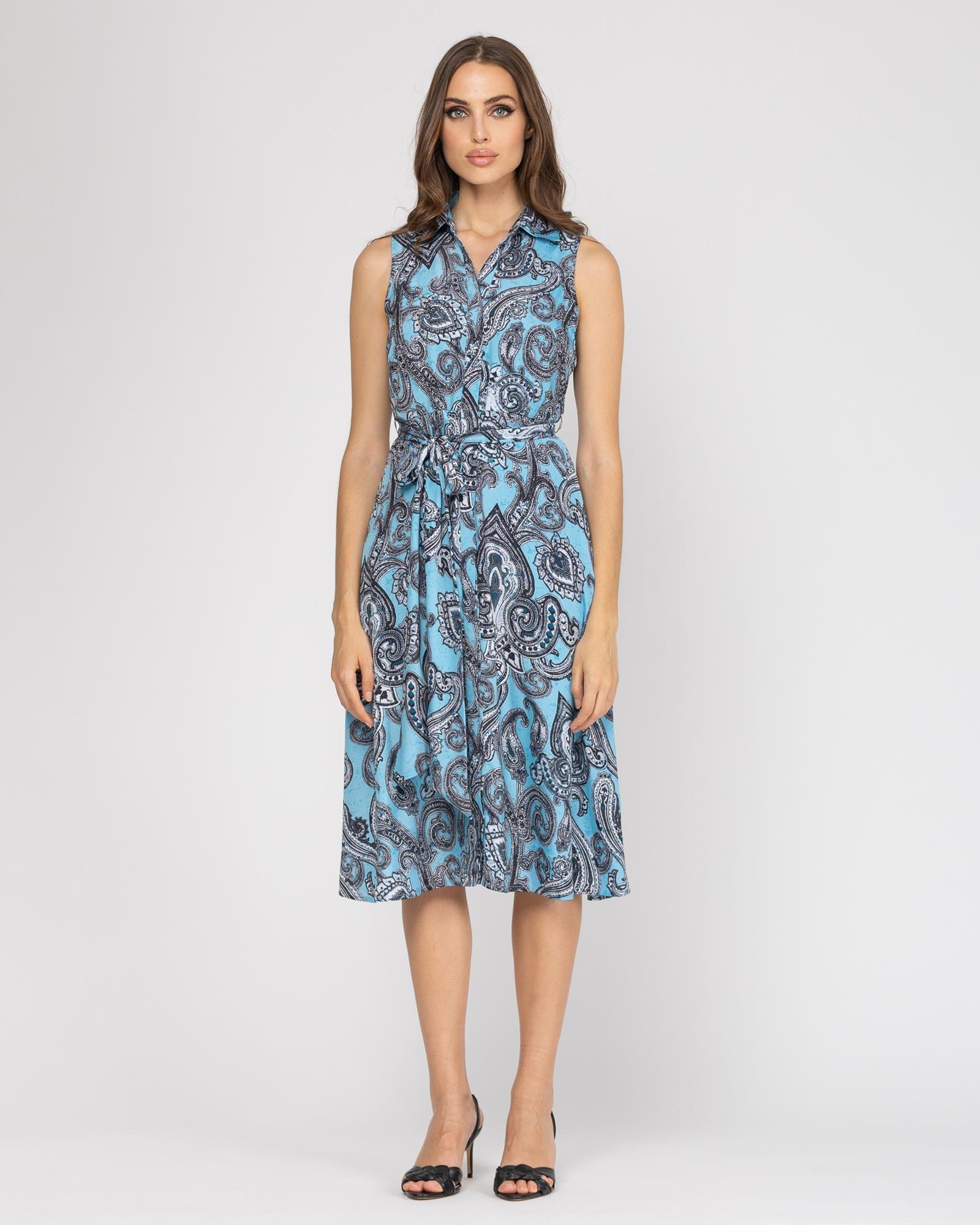 Vestido Tipo Camisa Midi Azul-claro-1