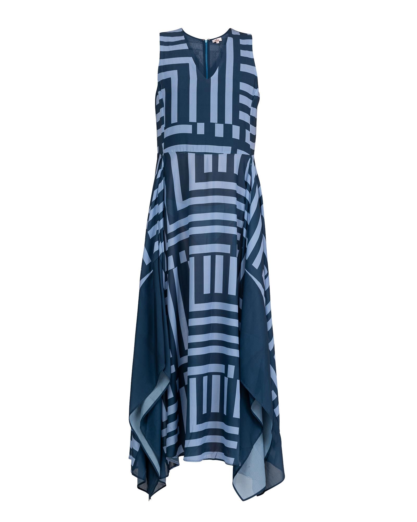 Vestido Comprido com Tecido a Contraste Marinho-6