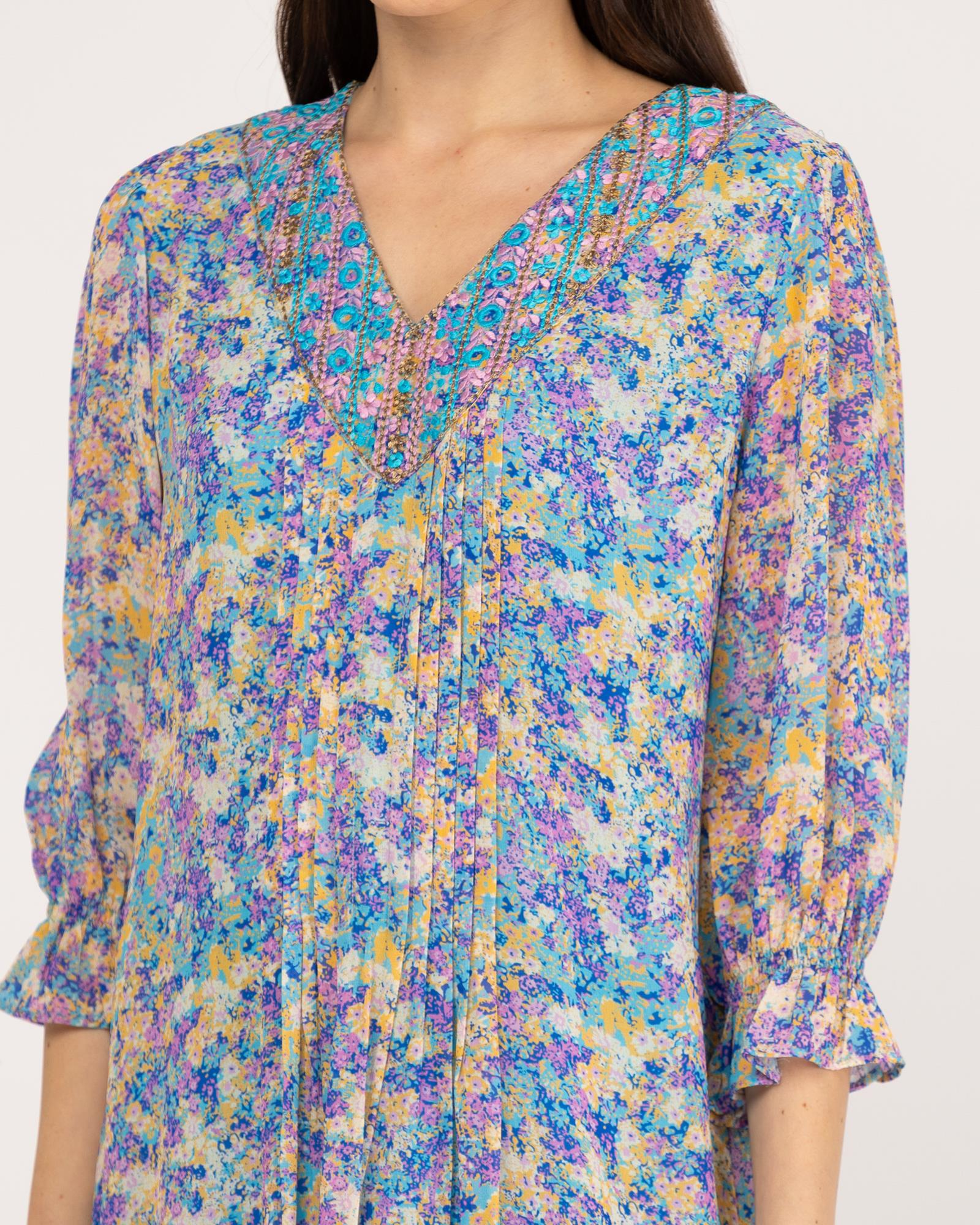Vestido Curto Estampado com Manga Curta Multicolor-4