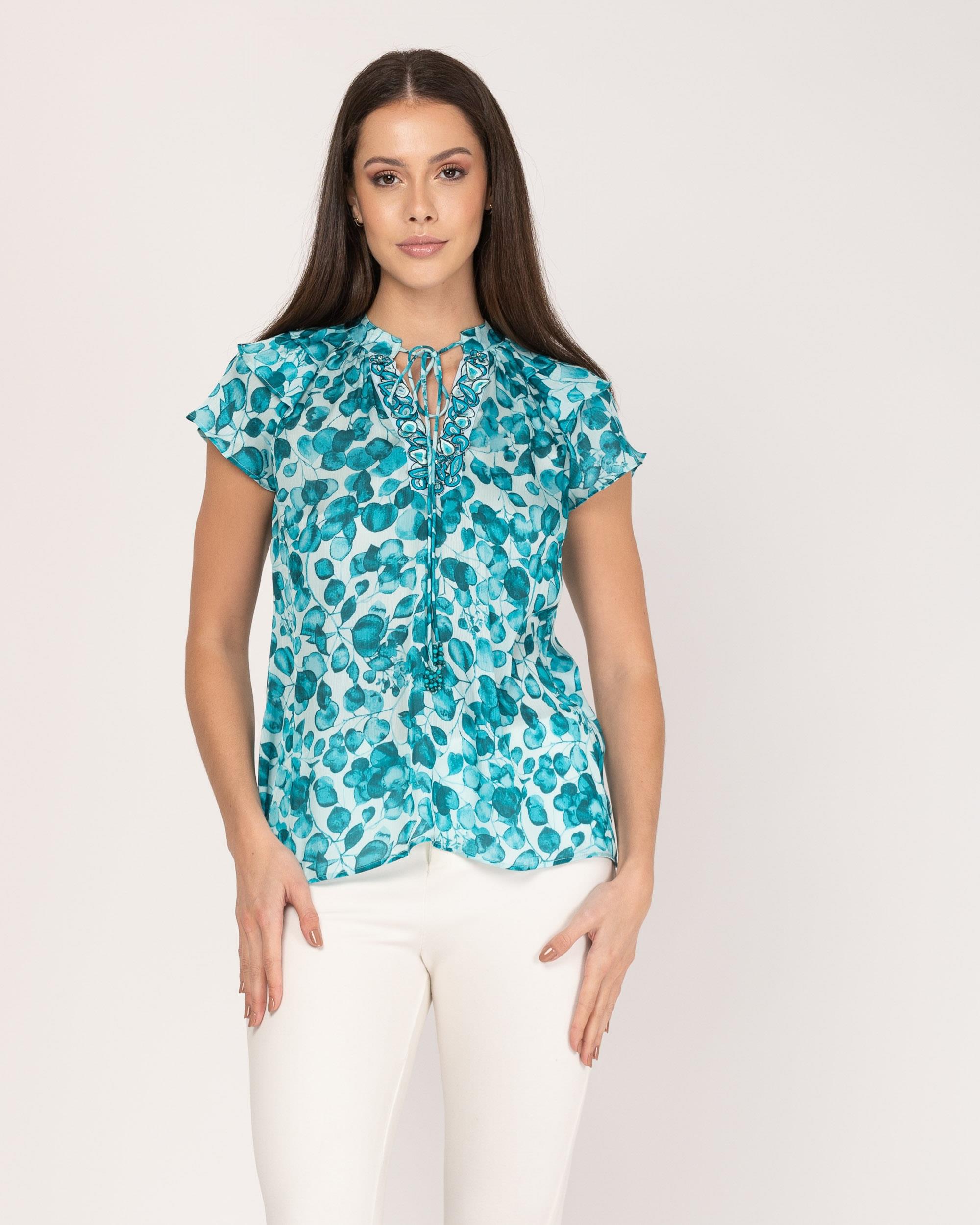 Blusa Estampado com Mangas Raglan Turquesa-1