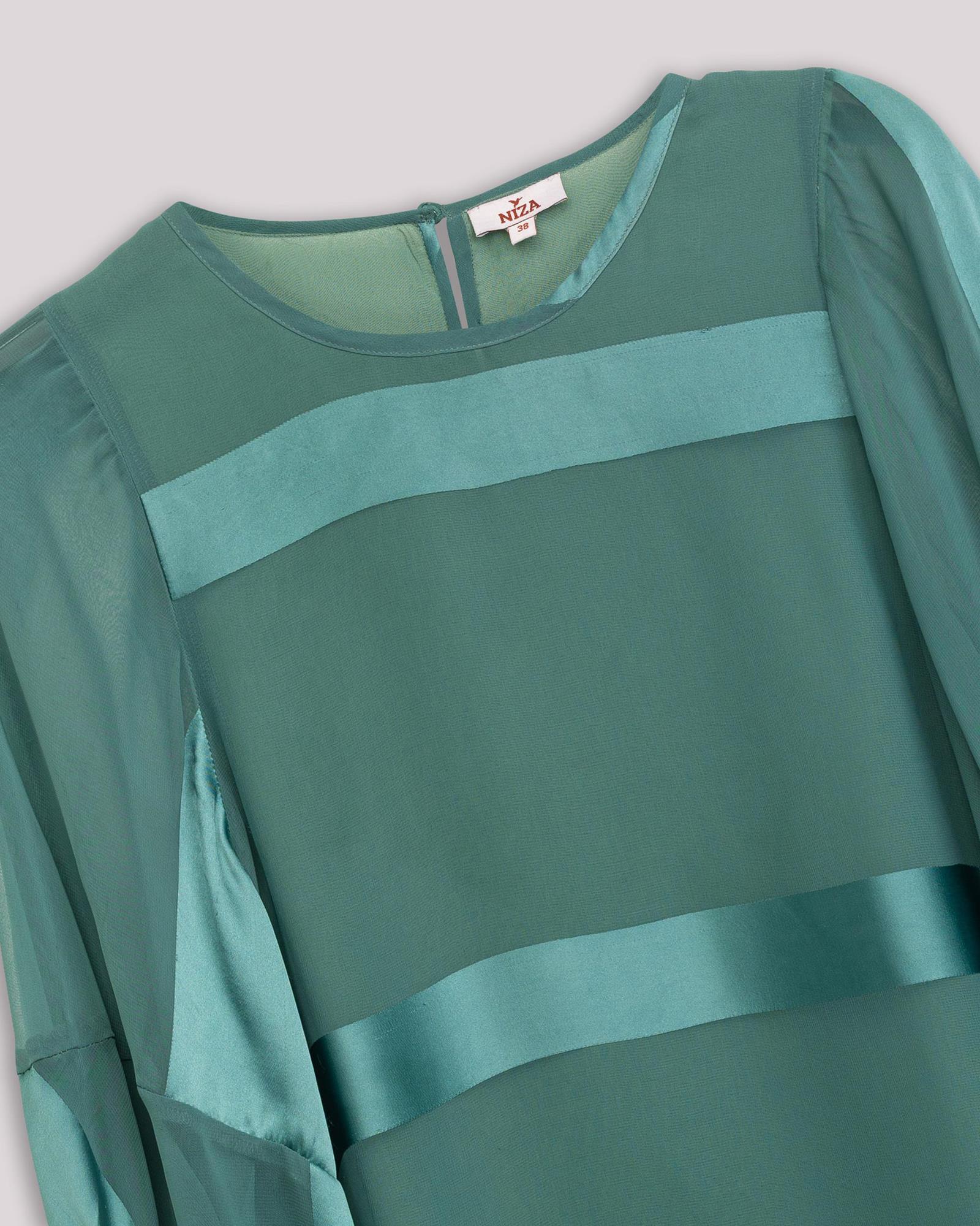 Blusa de manga bufante com cinto para mulher Verde-claro-5